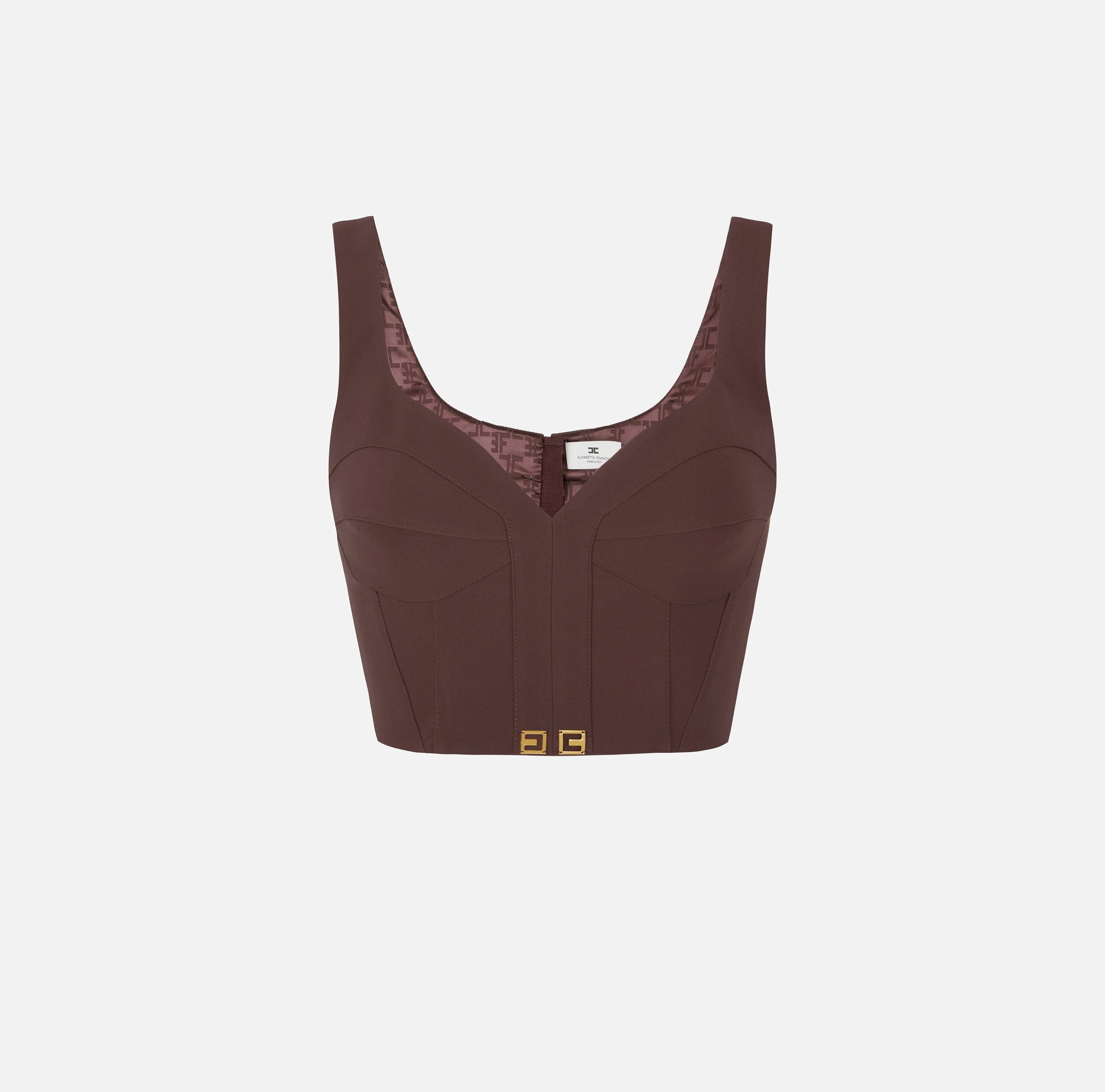 ELISABETTA FRANCHI Top Bustier Crêpe Logo-Merlot