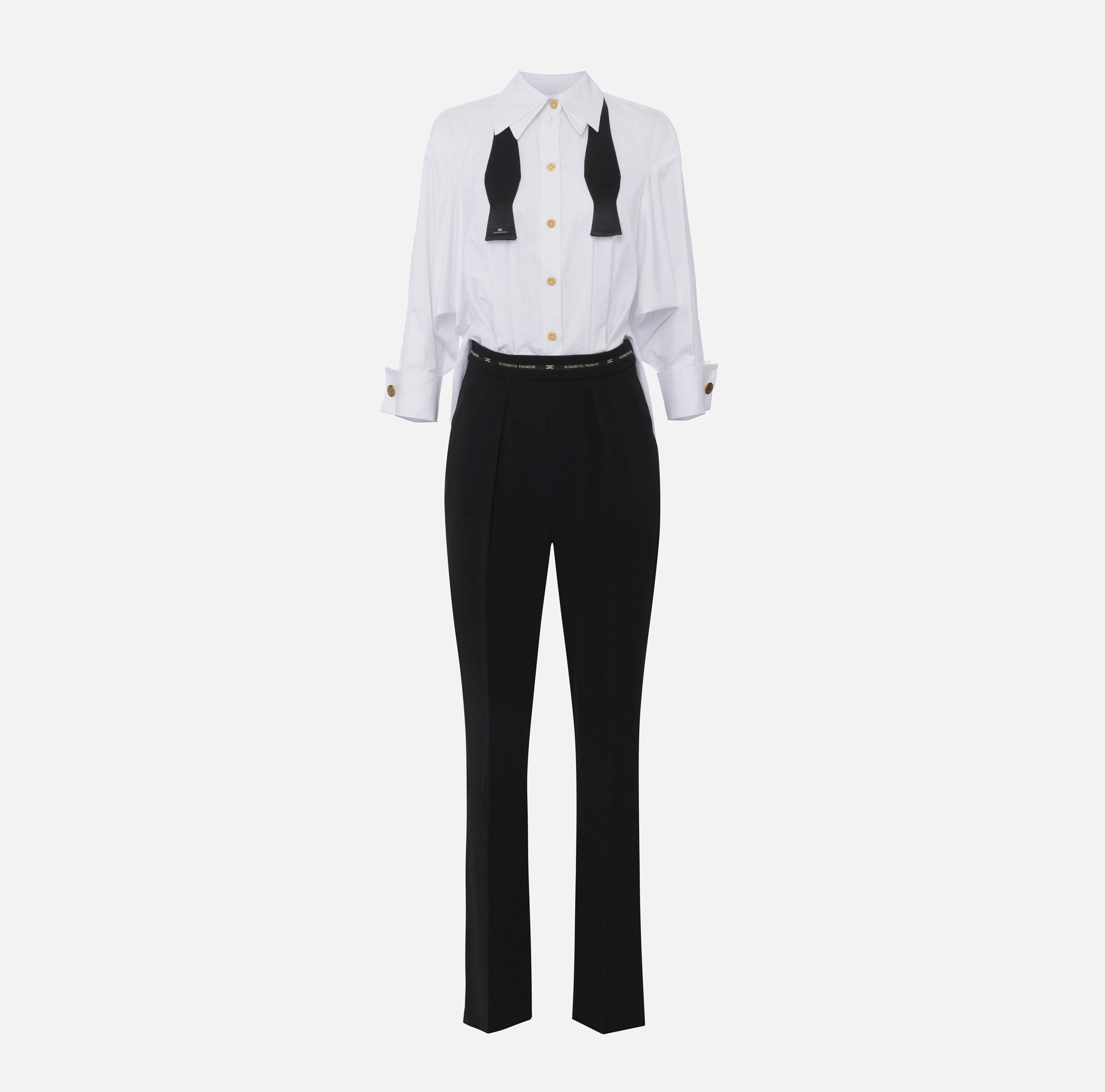 ELISABETTA FRANCHI Tuta Popeline crêpe Papillon-Bianco Nero