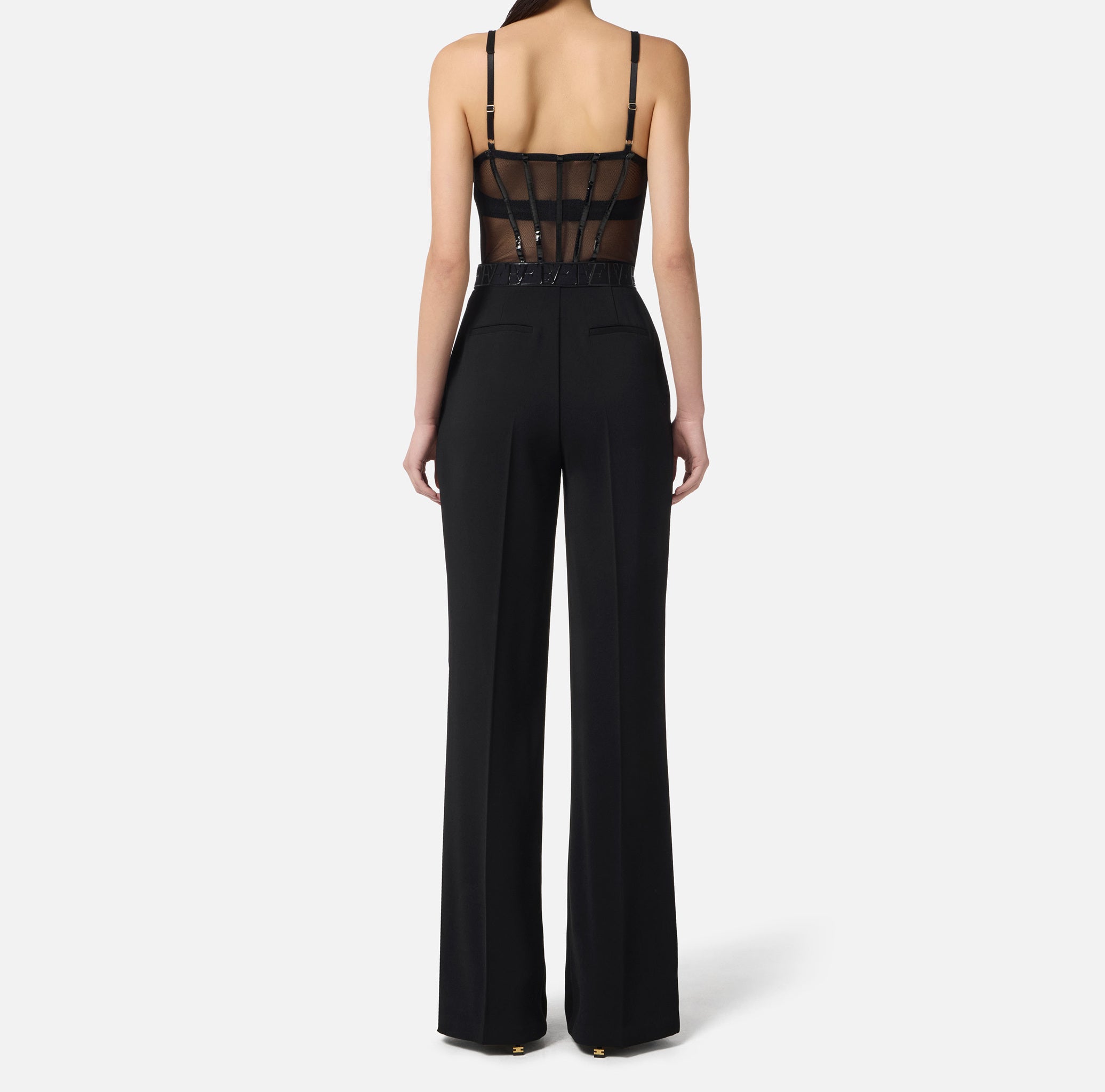 ELISABETTA FRANCHI Tuta Crêpe Tulle Cintura-Nero