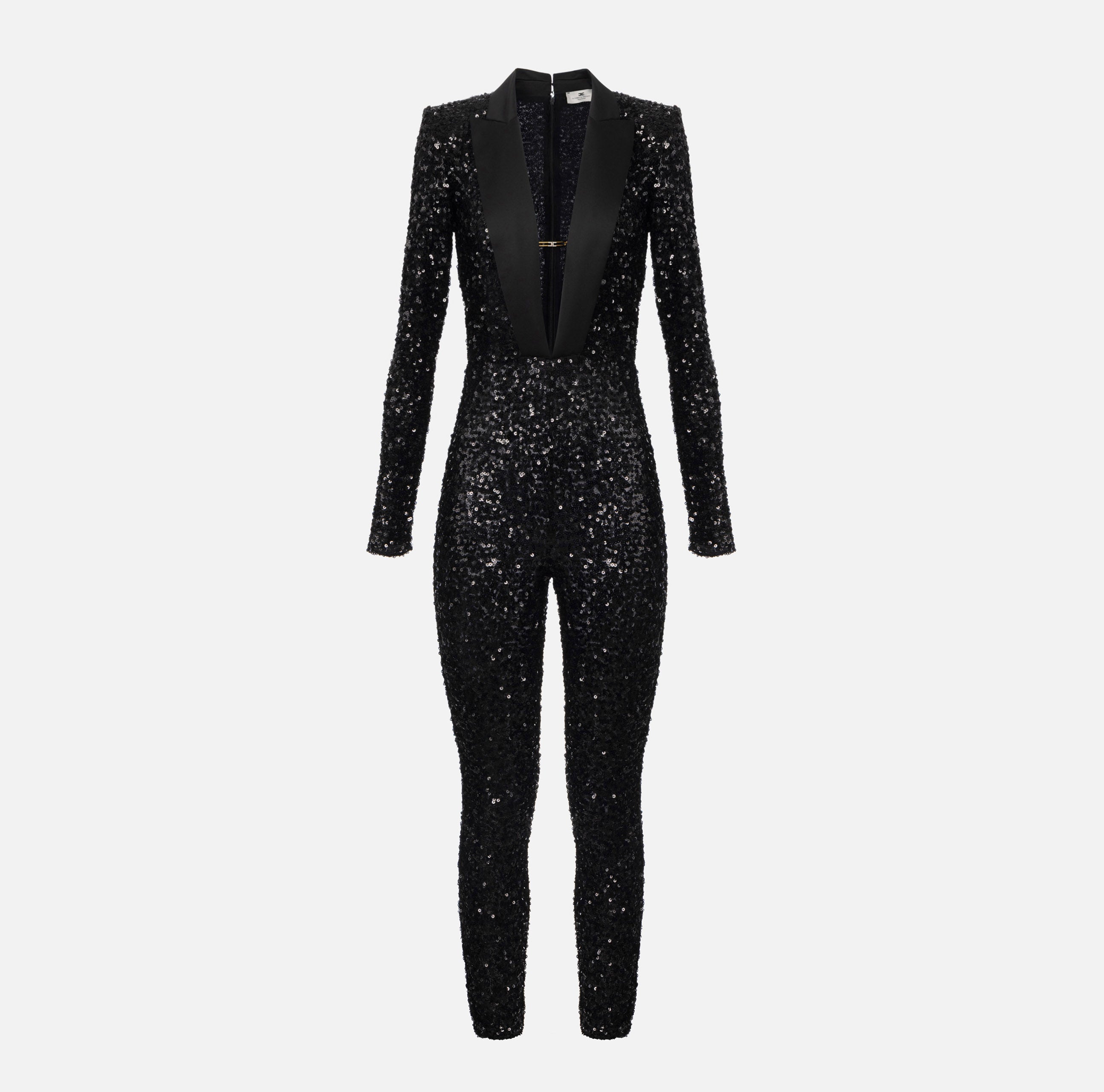ELISABETTA FRANCHI Tuta Red Carpet Paillettes-Nero