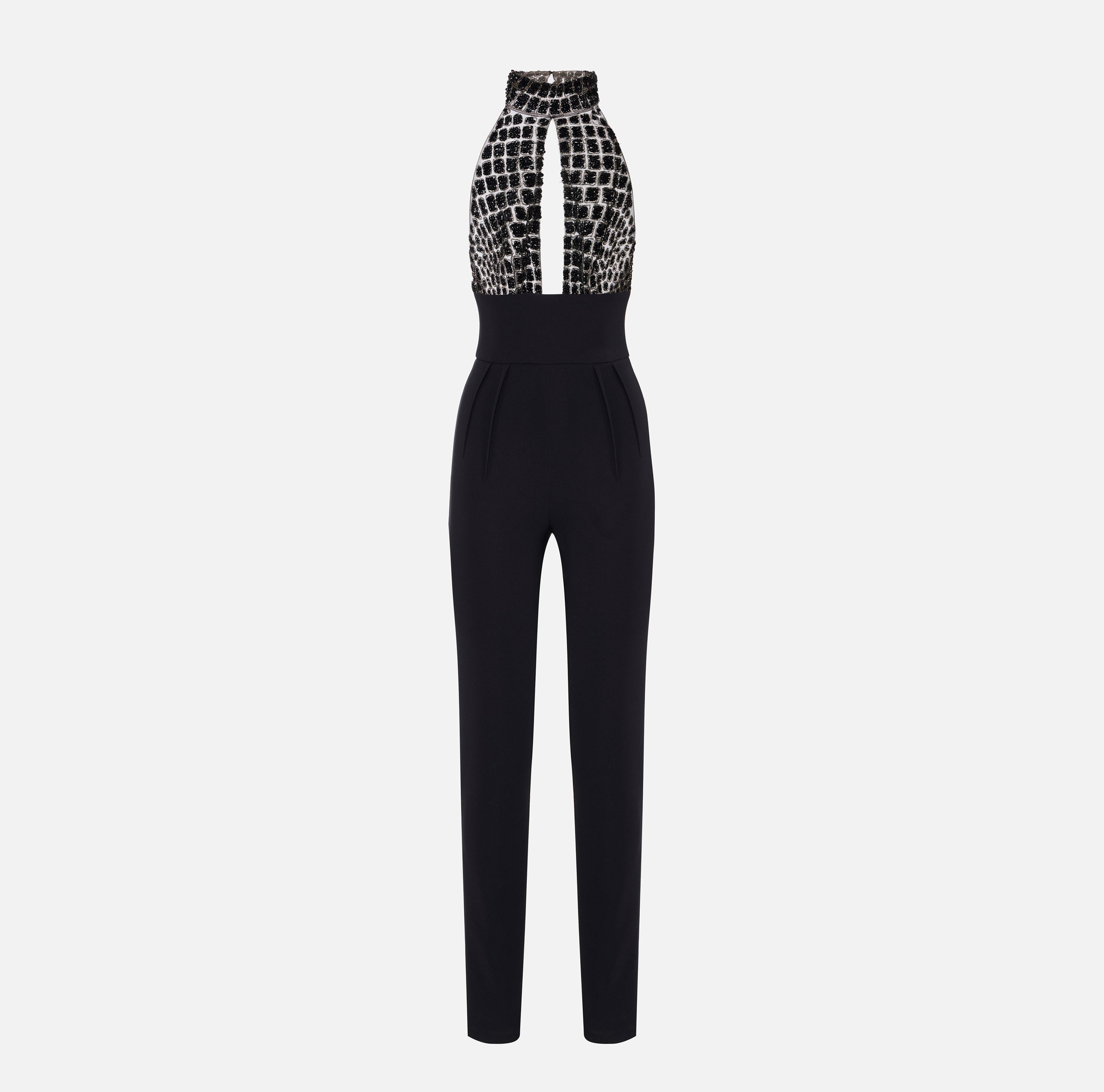 ELISABETTA FRANCHI Tuta Tulle crêpe Ricamo Coccodrillo-Nero
