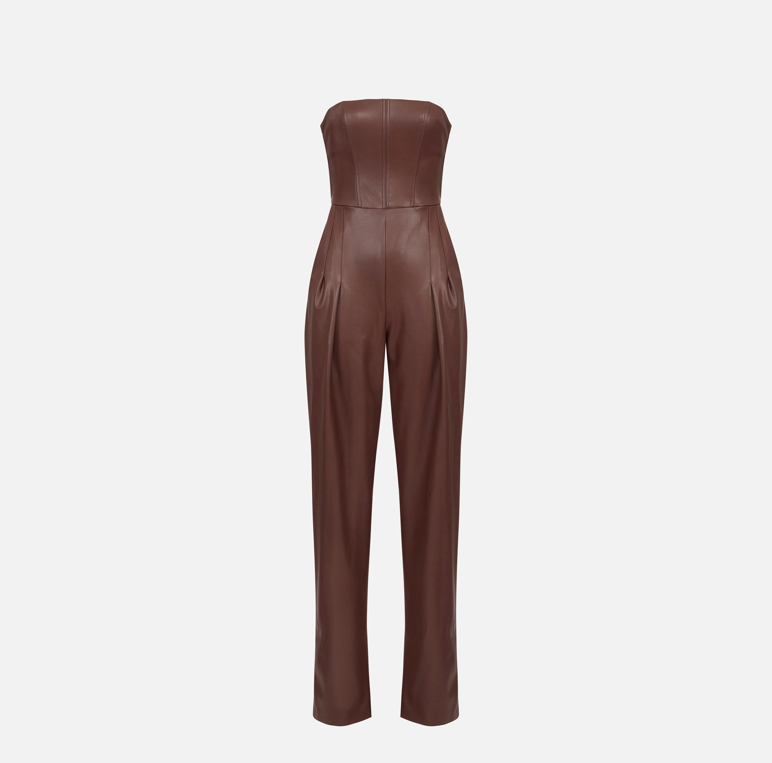 ELISABETTA FRANCHI Tuta Bustier Ecopelle-Coffee