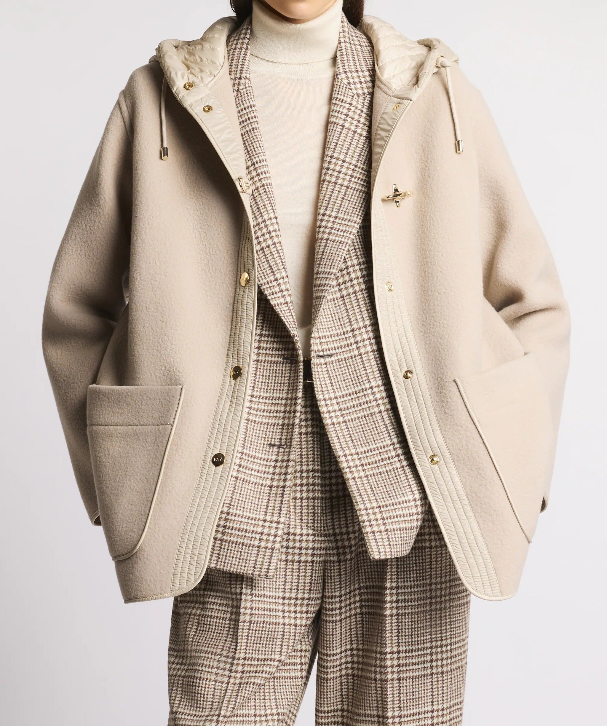 FAY Caban Donna Bimateriale-Beige