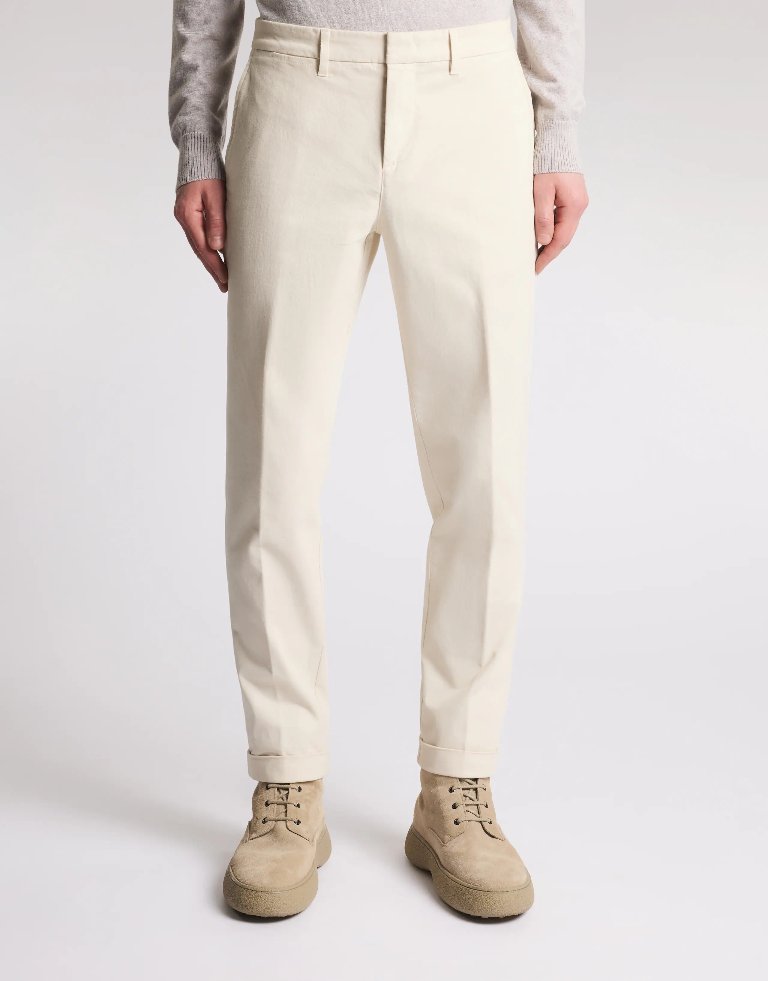 FAY Pantalone Uomo Capri Gabardina Slim-Avorio
