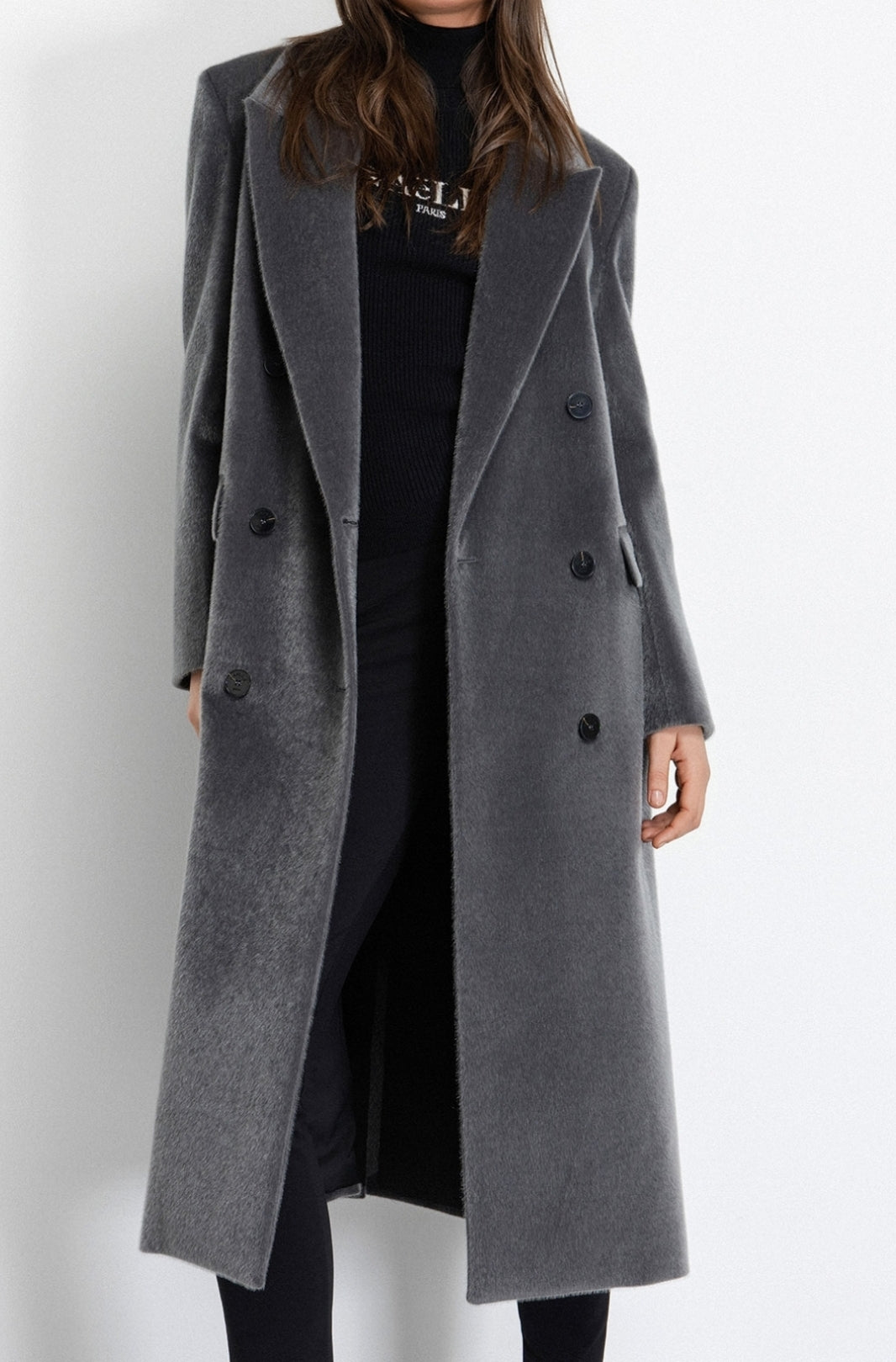 GAELLE PARIS Cappotto Donna Lungo Doppiopetto-Grigio Ferro
