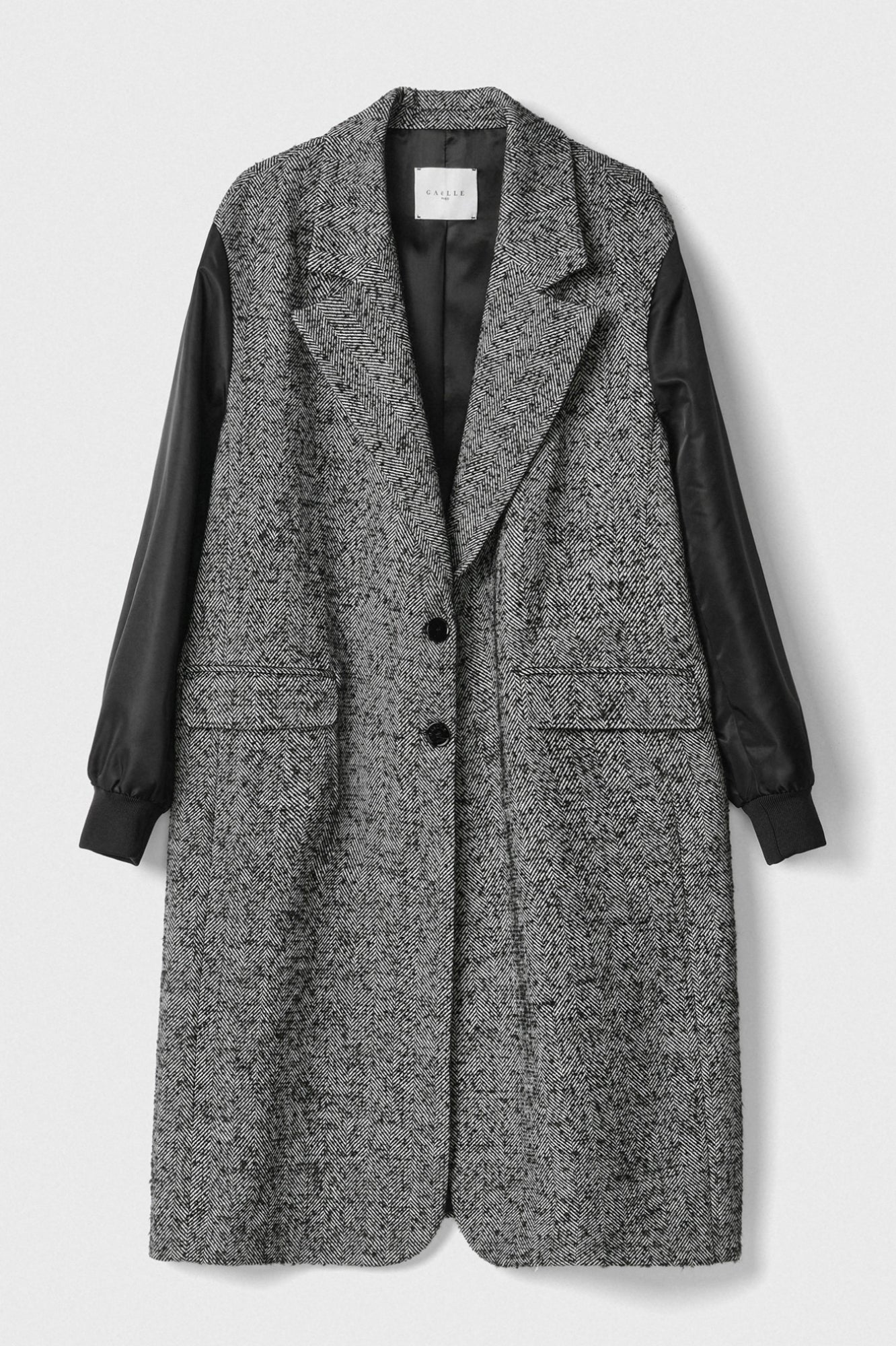 GAELLE PARIS Cappotto Donna Lungo Panno Nylon-Grigio Nero