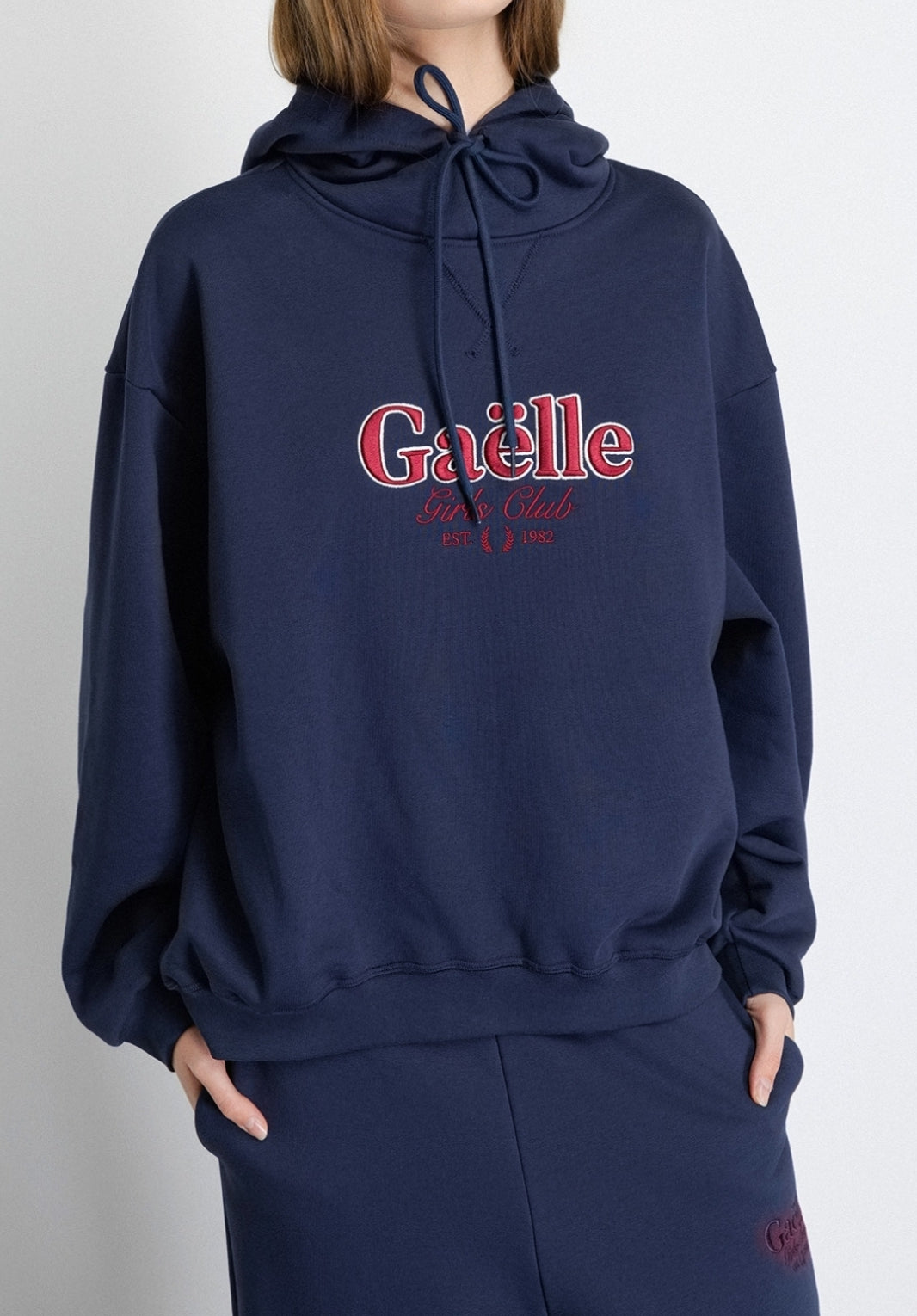 GAELLE PARIS Felpa Donna Cappuccio Cotone Ricamo Logo-Blu Scuro