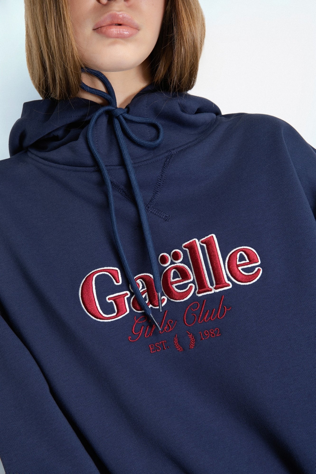 GAELLE PARIS Felpa Donna Cappuccio Cotone Ricamo Logo-Blu Scuro