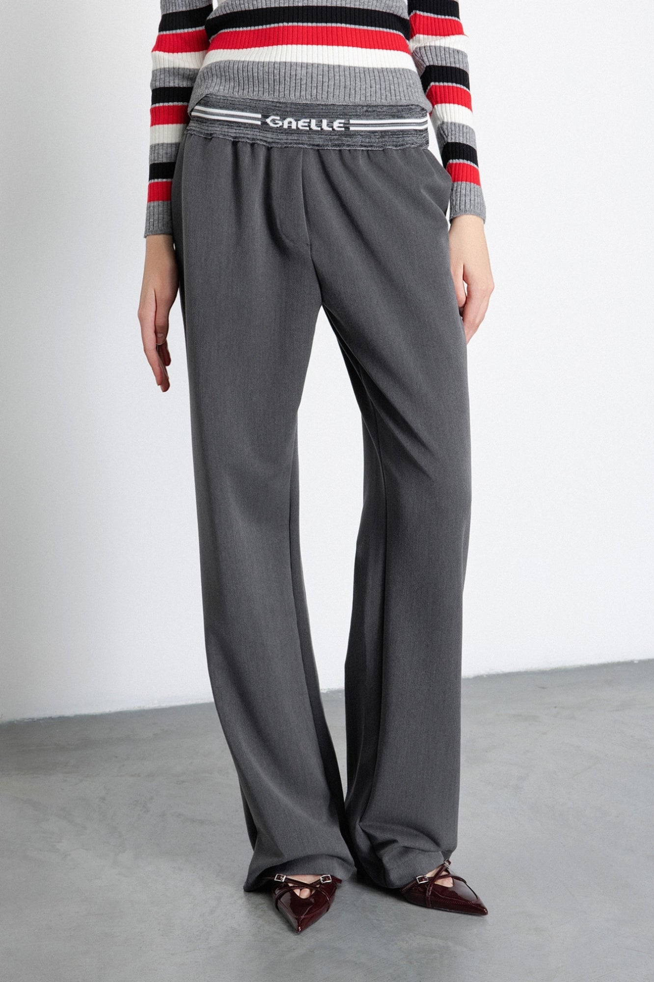 GAELLE PARIS Pantalone Donna Logo Jacquard-Grigio Ferro