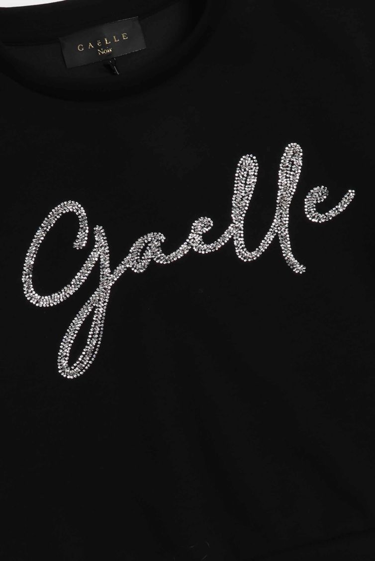 GAELLE PARIS Felpa Donna Ricamo Logo Strass-Nero