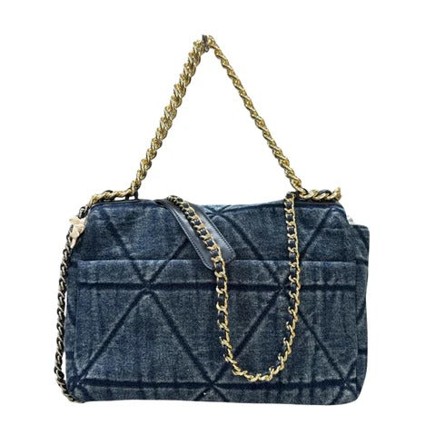 GAELLE PARIS Borsa Maxi Shoulder Strap Denim Matelassé-Blu
