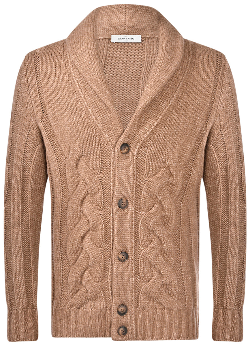 GRAN SASSO Cardigan Uomo Trecce Collo Scialle-Marrone