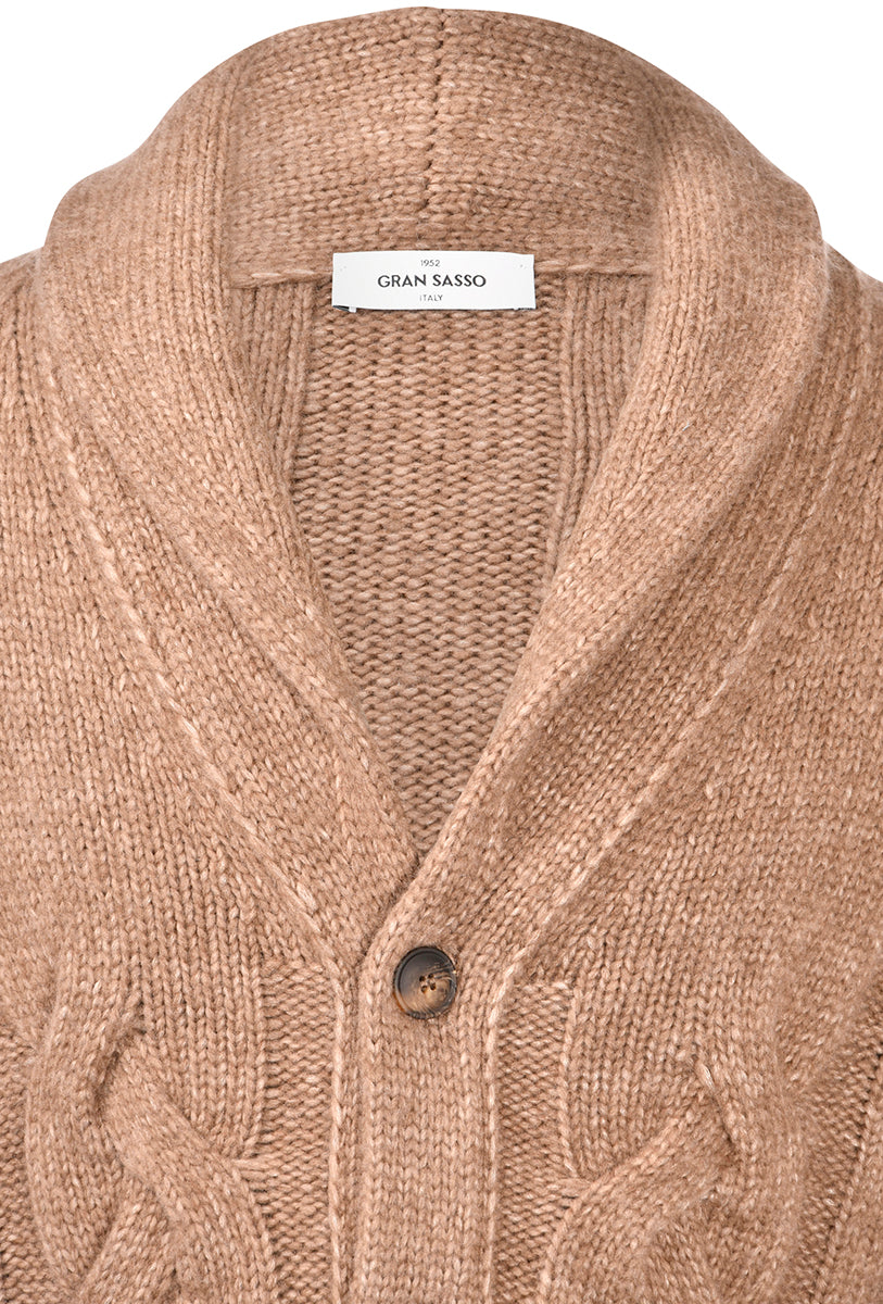 GRAN SASSO Cardigan Uomo Trecce Collo Scialle-Marrone