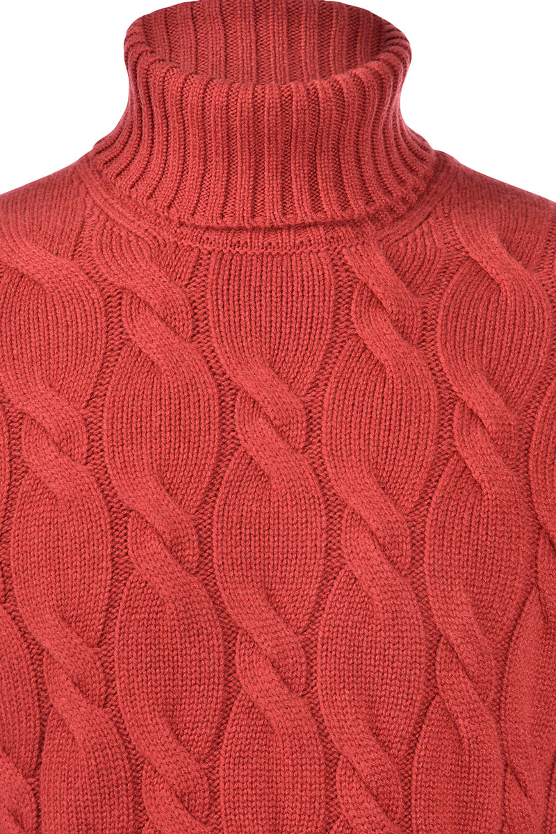 GRAN SASSO Maglione Uomo Dolcevita Trecce-Rosso