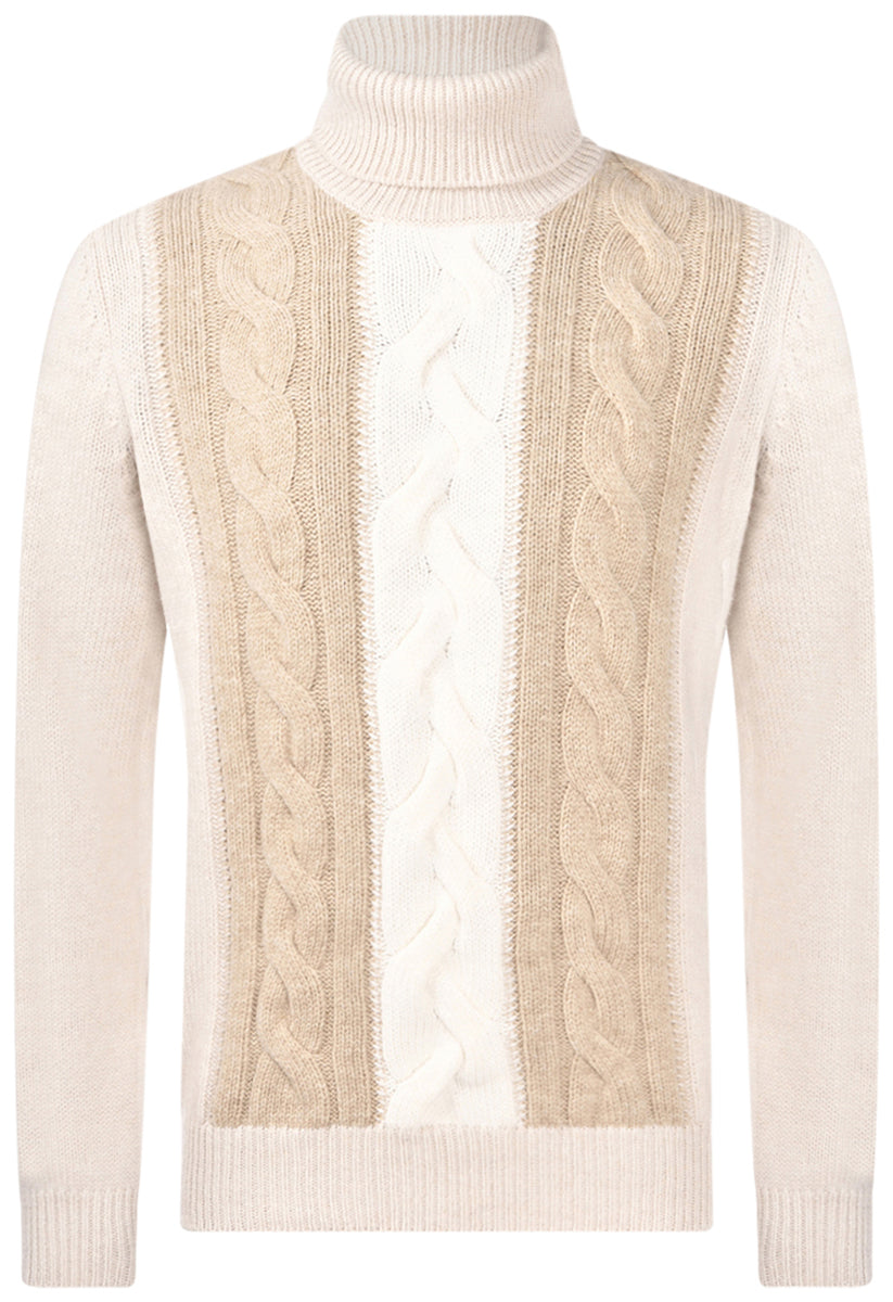 GRAN SASSO Maglione Uomo Dolcevita Trecce Lana Super Geelong-Beige