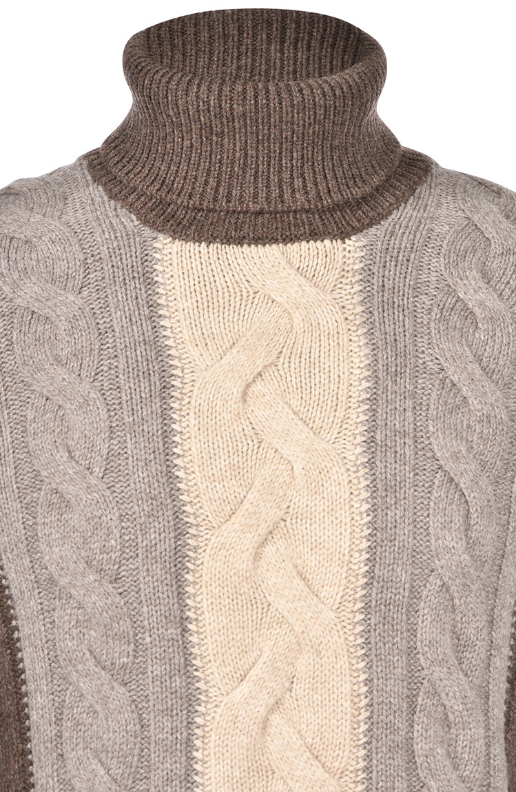 GRAN SASSO Maglione Uomo Dolcevita Trecce Lana Super Geelong-Marrone