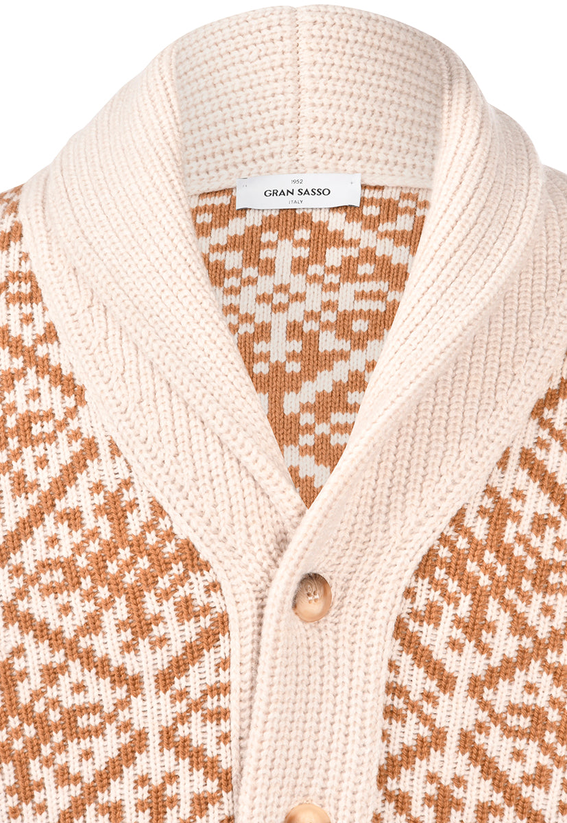 GRAN SASSO Cardigan Uomo Jacquard Lana Super Geelong-Nocciola Marrone