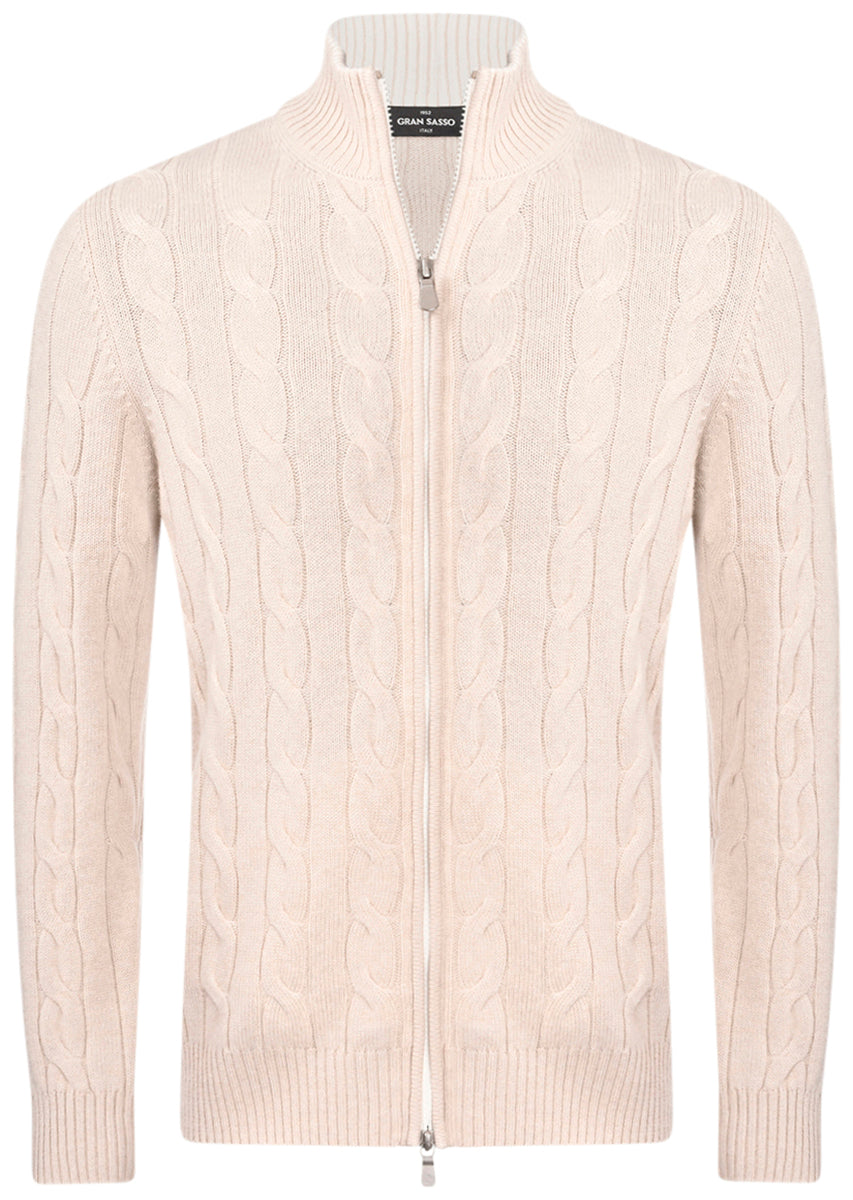 GRAN SASSO Cardigan Uomo Full Zip Trecce-Beige