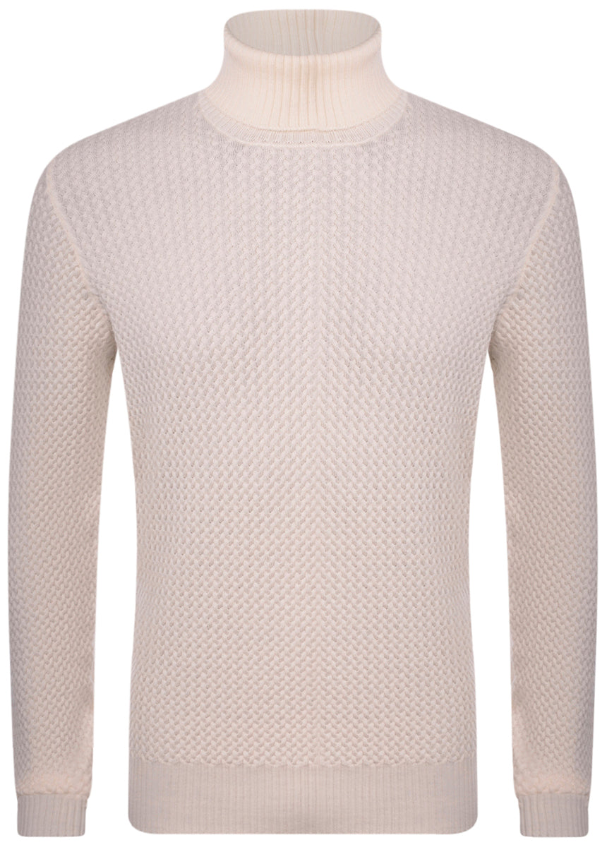 GRAN SASSO Maglia Uomo Dolcevita Micro Trecce-Panna