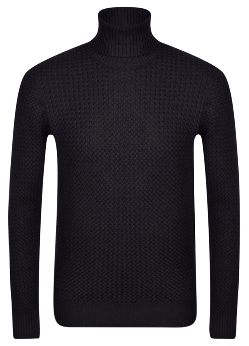 GRAN SASSO Maglia Uomo Dolcevita Micro Trecce-Nero