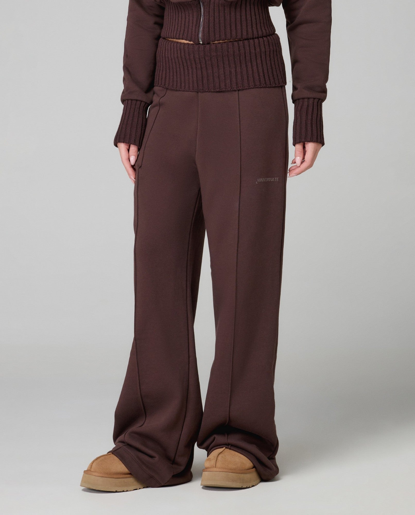 HINNOMINATE Pantalone Donna Dritto Risvolto-Moro