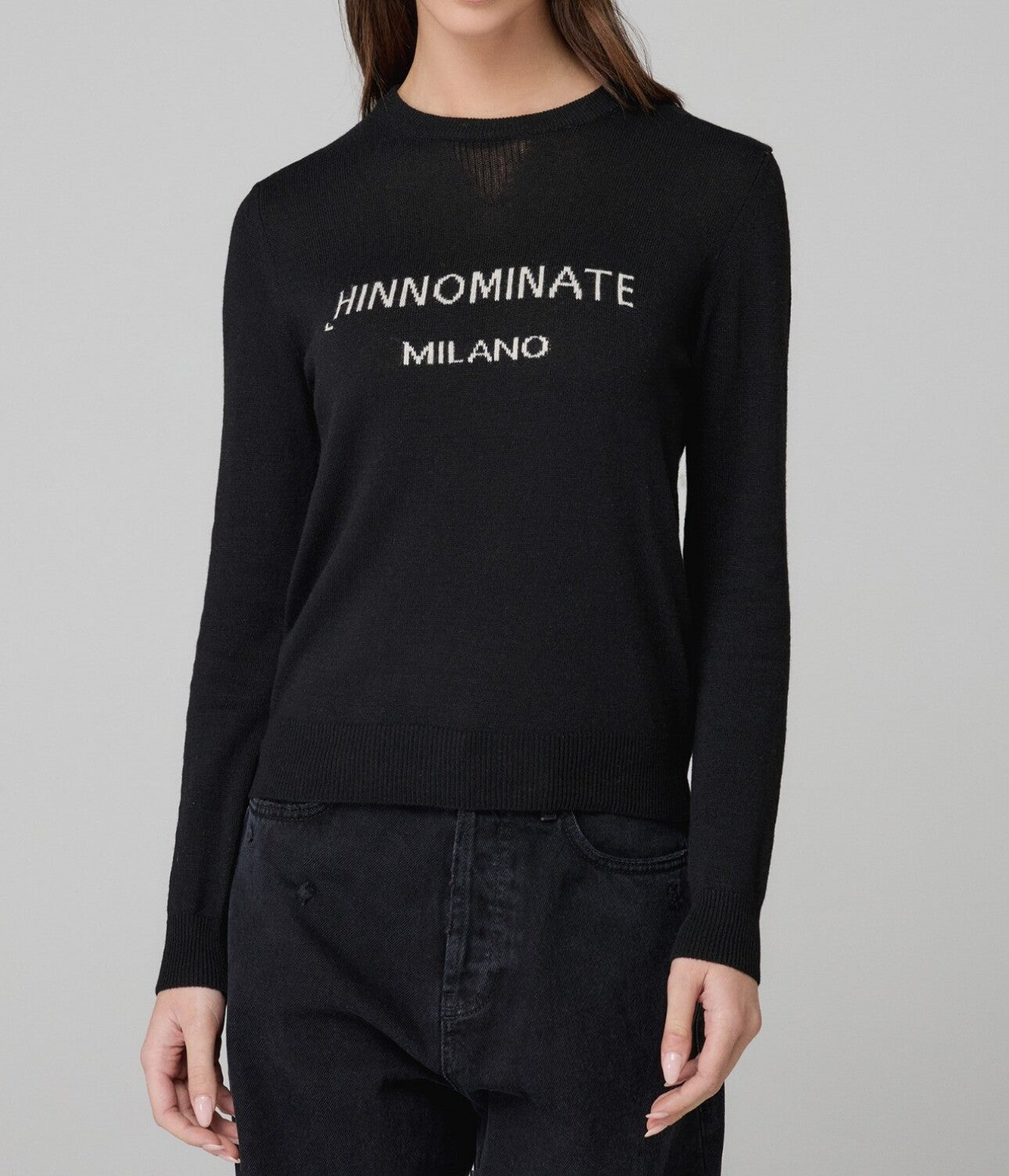 HINNOMINATE Maglia Donna Girocollo Logo Jacquard-Nero