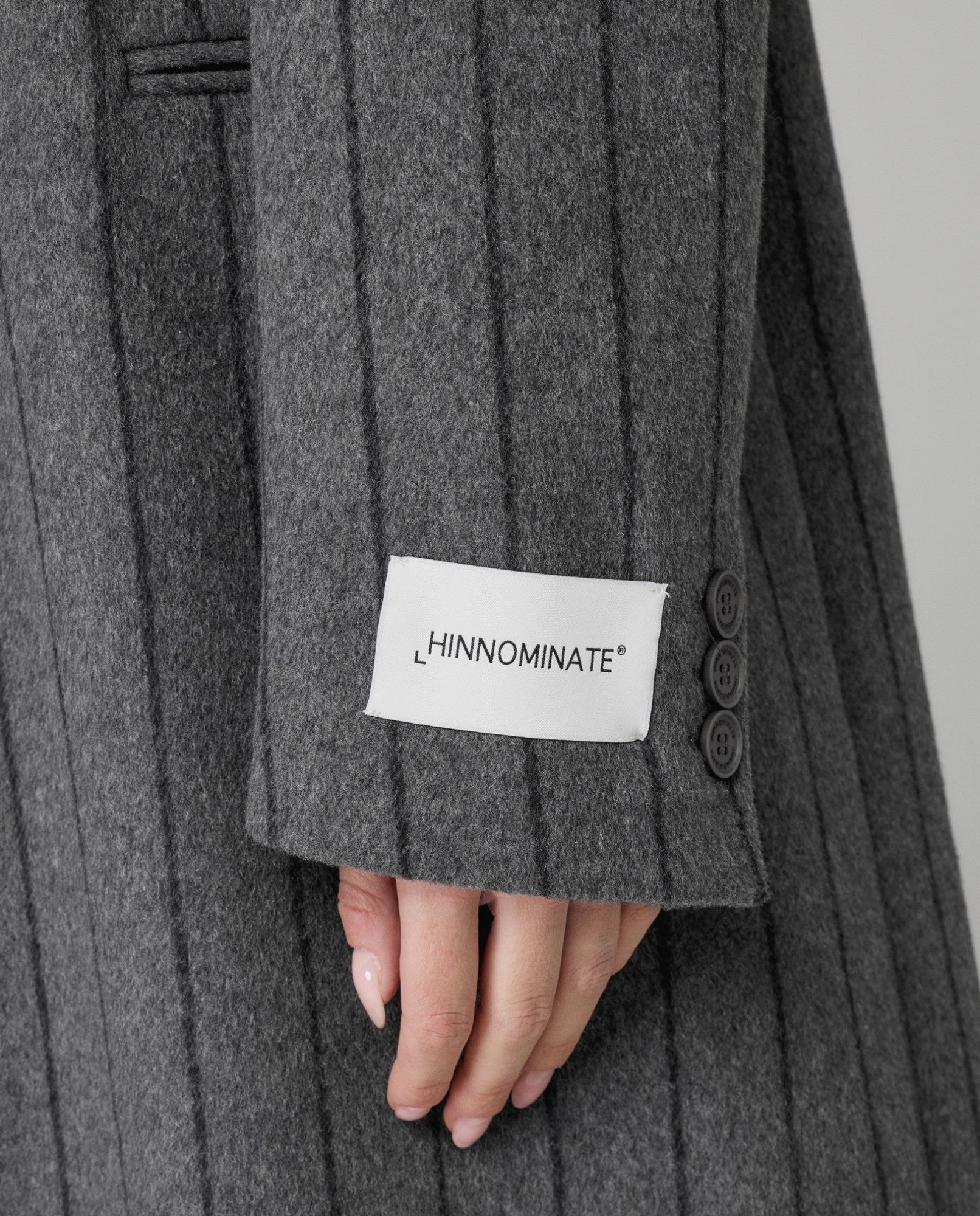 HINNOMINATE Cappotto Donna Lungo Gessato-Grigio Melange