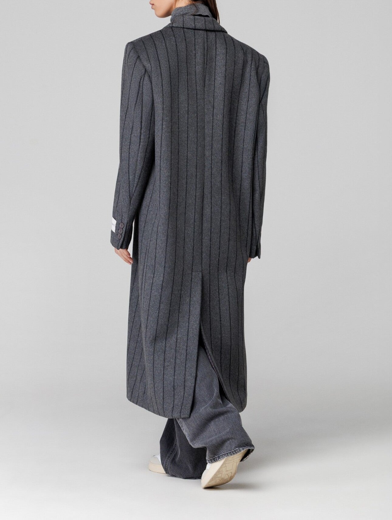 HINNOMINATE Cappotto Donna Lungo Gessato-Grigio Melange