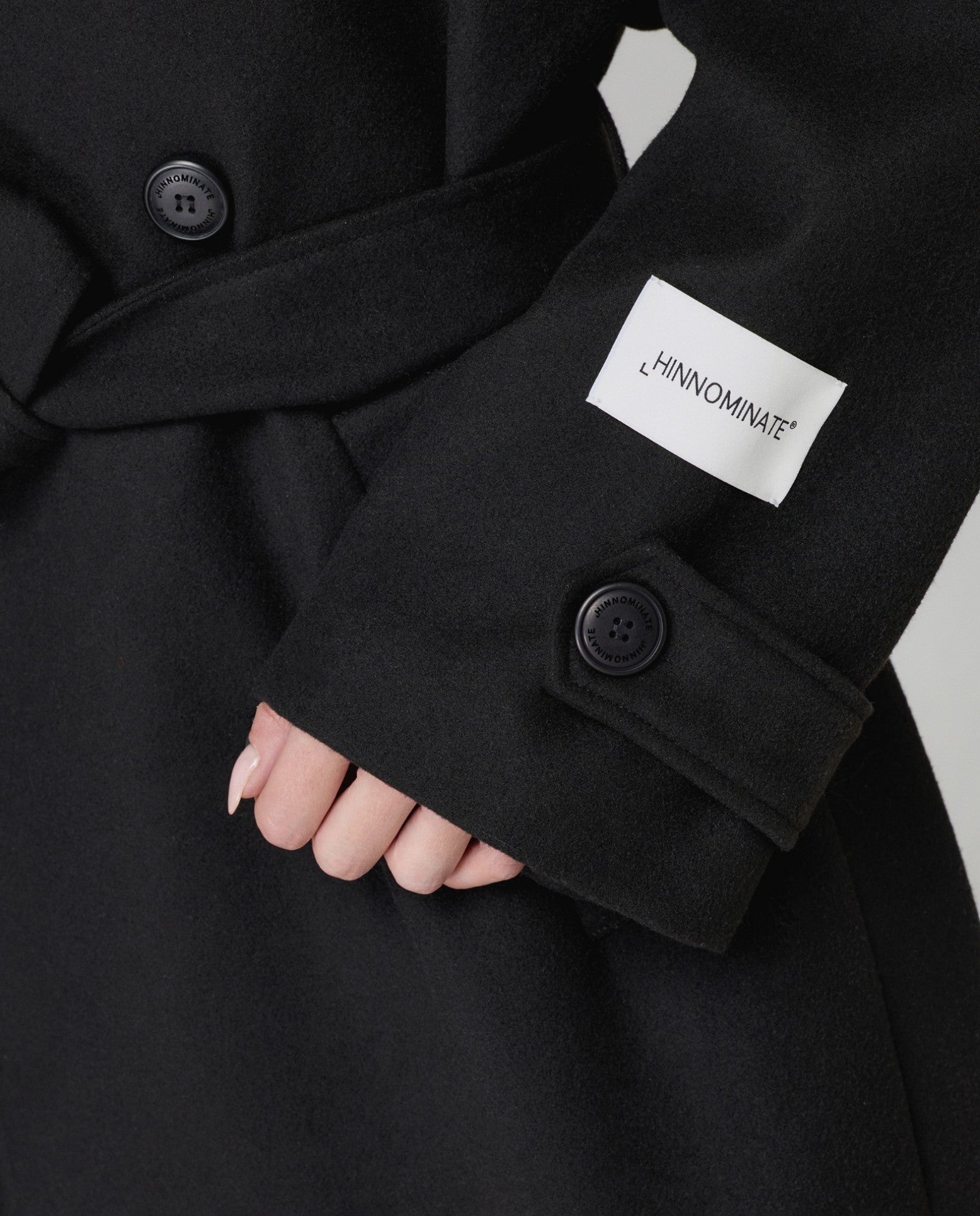 HINNOMINATE Cappotto Donna Lungo Panno Cintura-Nero