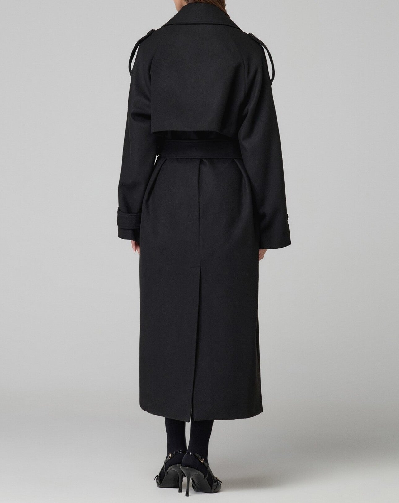 HINNOMINATE Cappotto Donna Lungo Panno Cintura-Nero