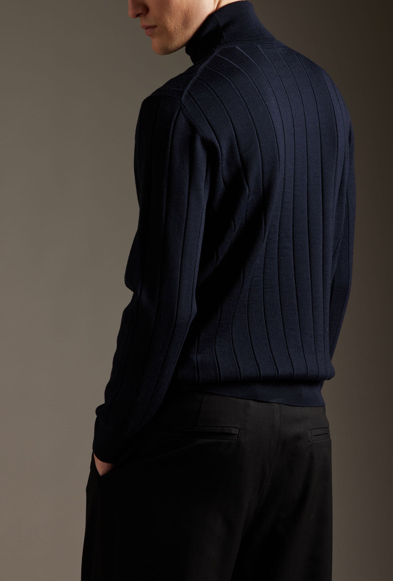 KANGRA Maglia Dolcevita Uomo Coste Lana-Blu