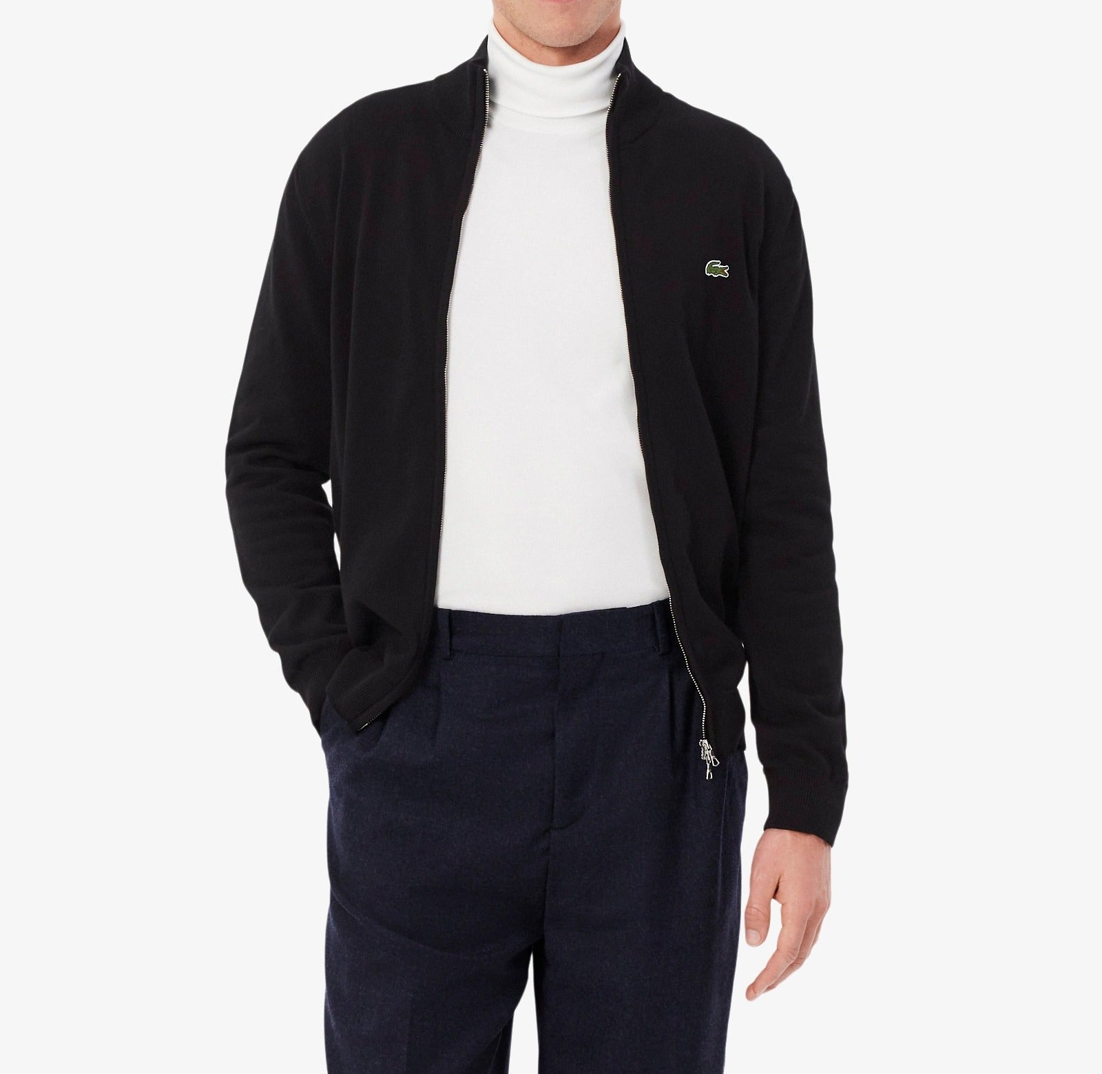 LACOSTE Pullover Uomo Cotone Zip-Nero