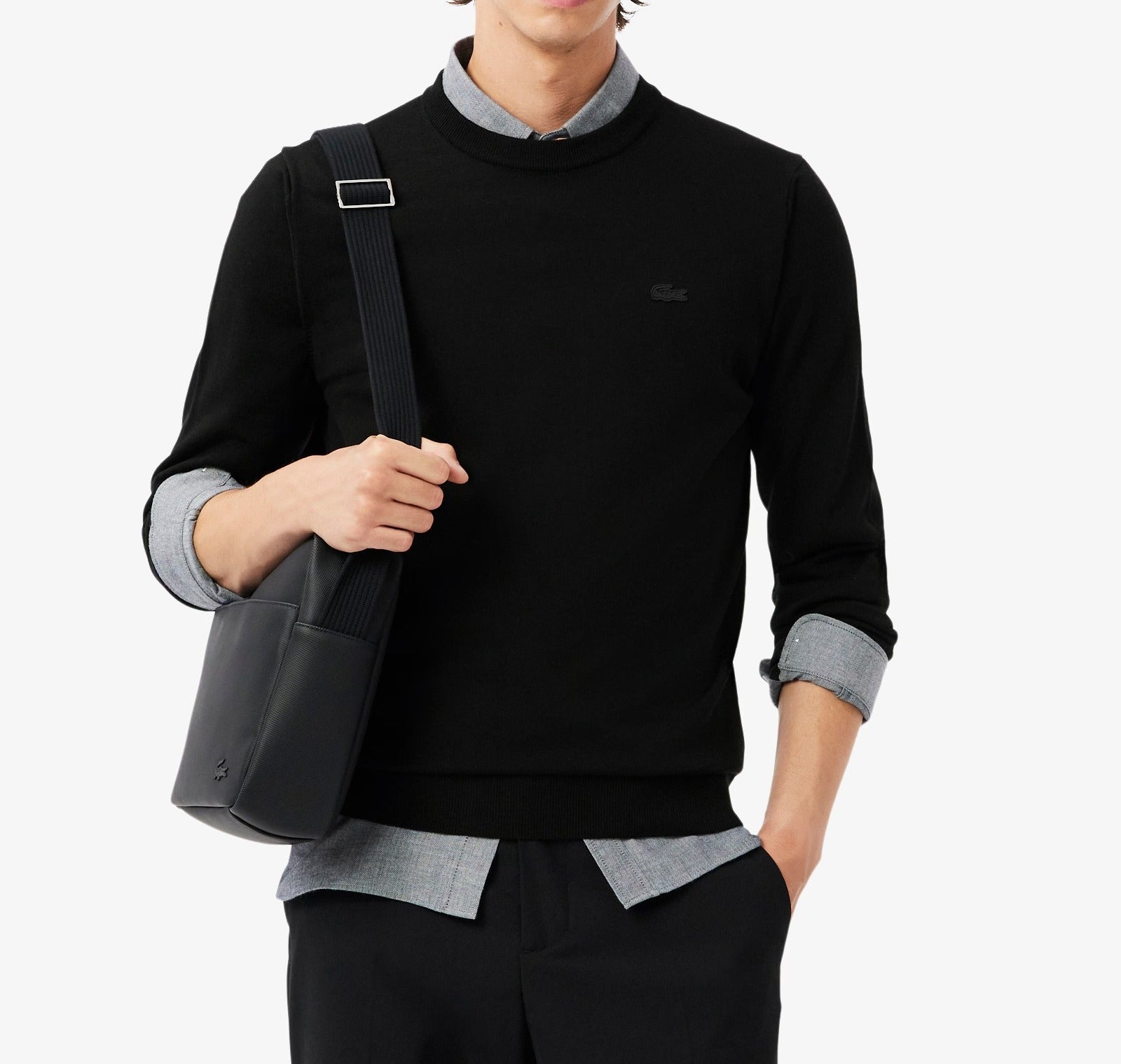 LACOSTE Pullover Uomo Lana Merino-Nero