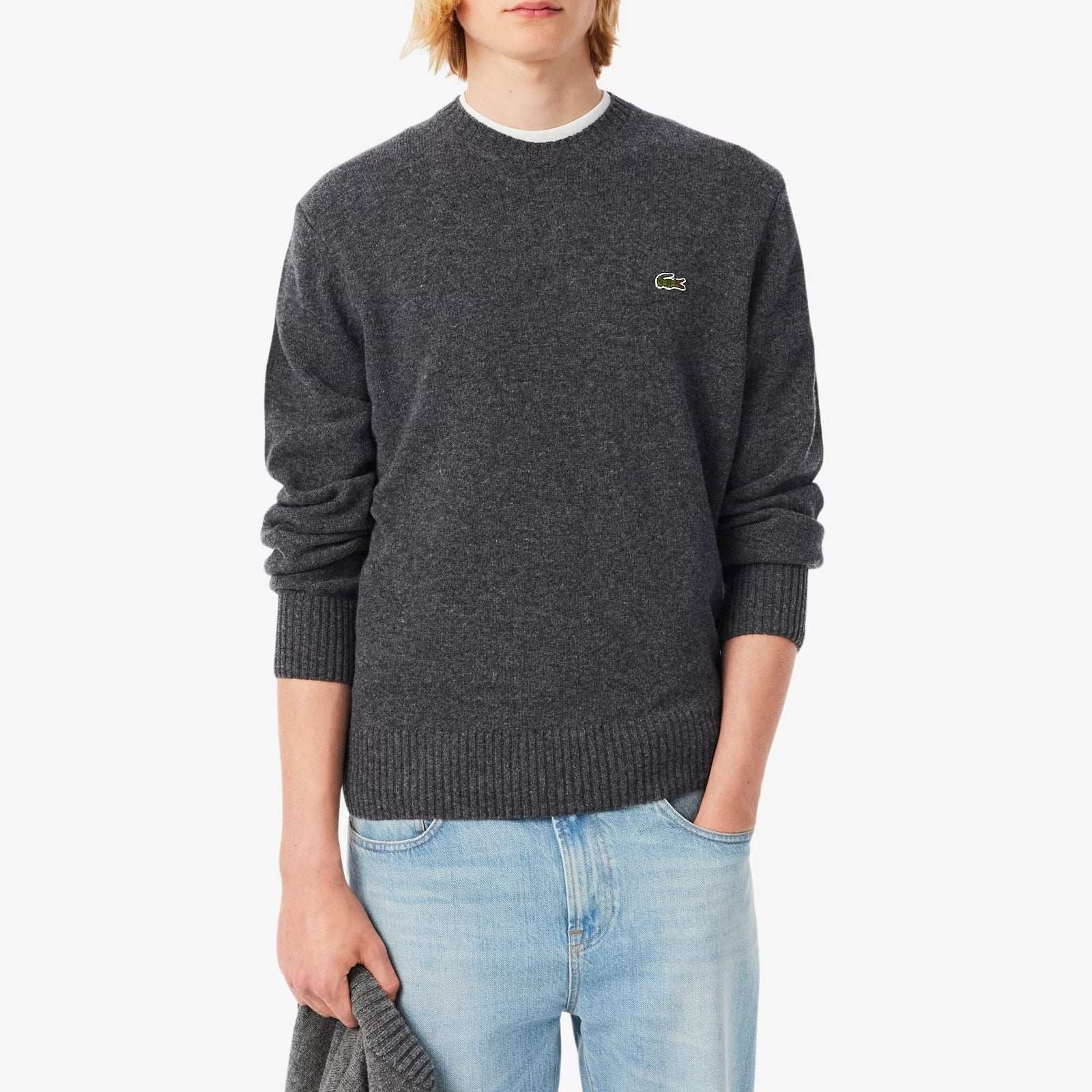 LACOSTE Pullover Uomo Lana Cardata-Grigio Chine