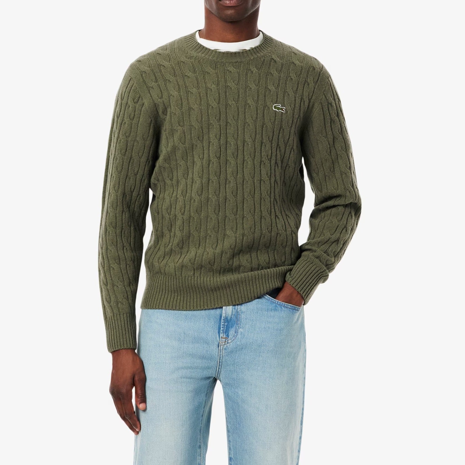 LACOSTE Pullover Uomo Lana Cardata Trecce-Verde Cachi
