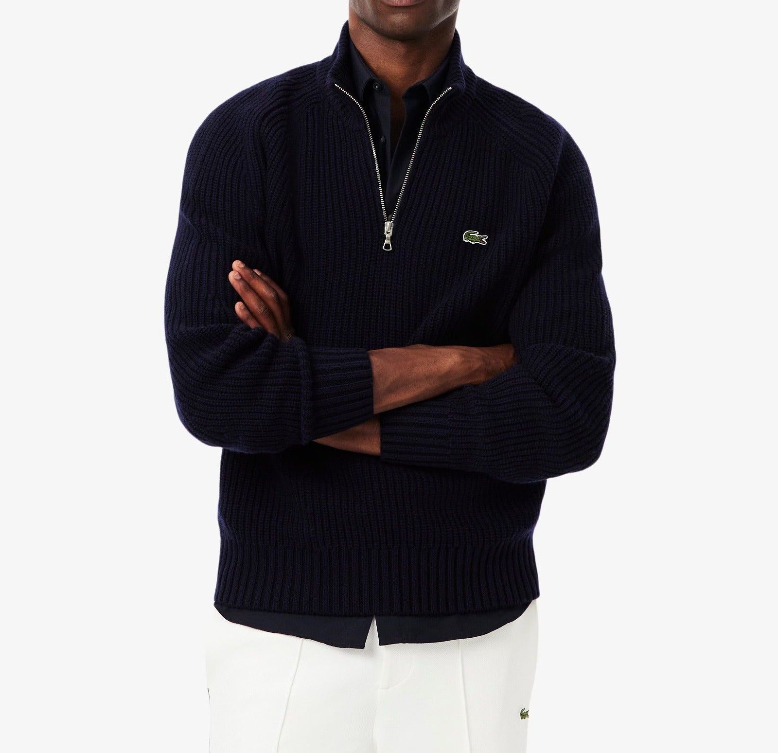 LACOSTE Pullover Uomo Lana Cardata Mezza Zip-Blu Navy