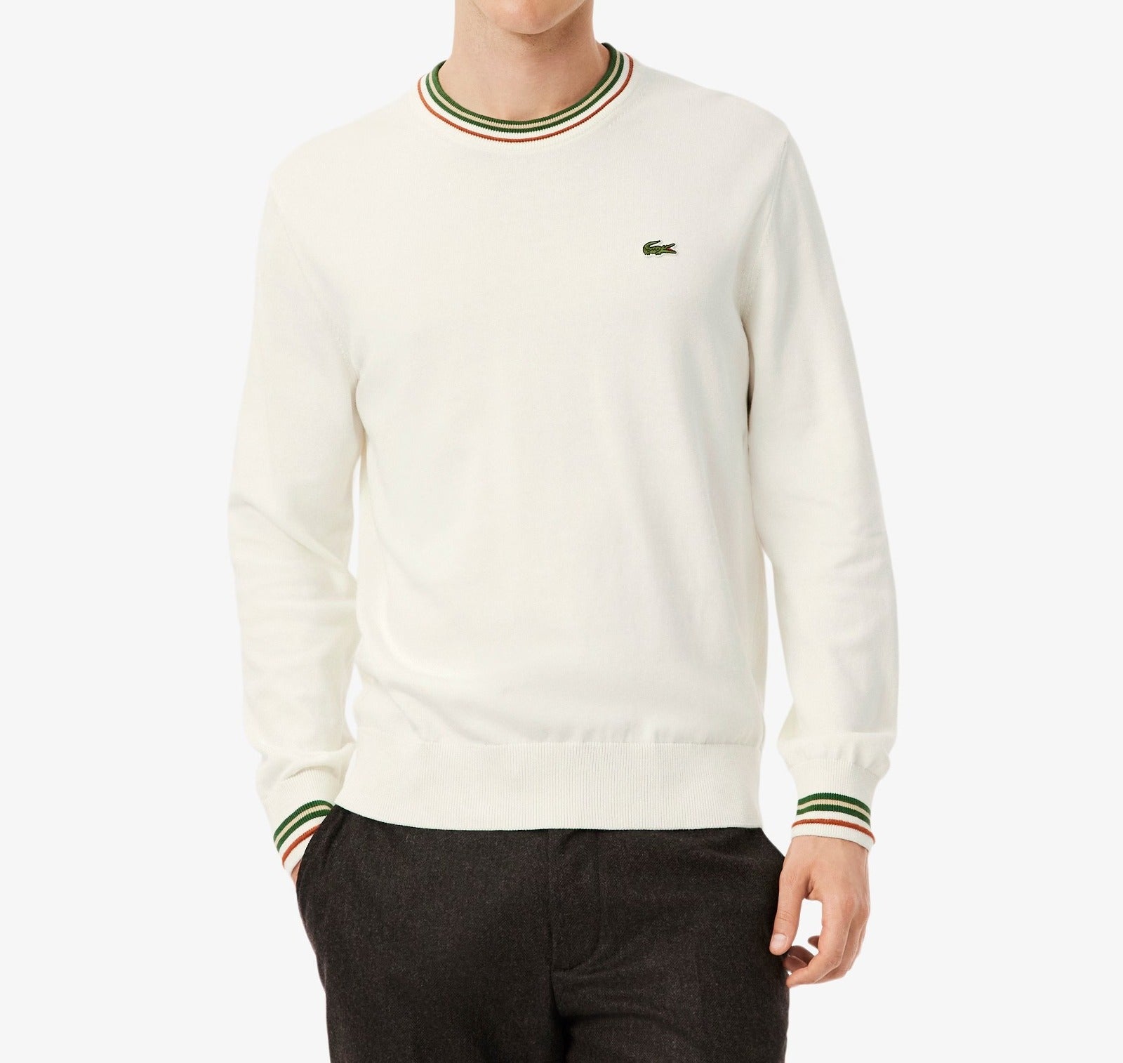 LACOSTE Pullover Uomo Cotone Righe-Bianco