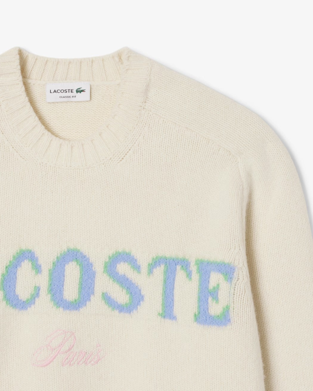 LACOSTE Pullover Uomo Lana Cardata Logo Jacquard-Bianco