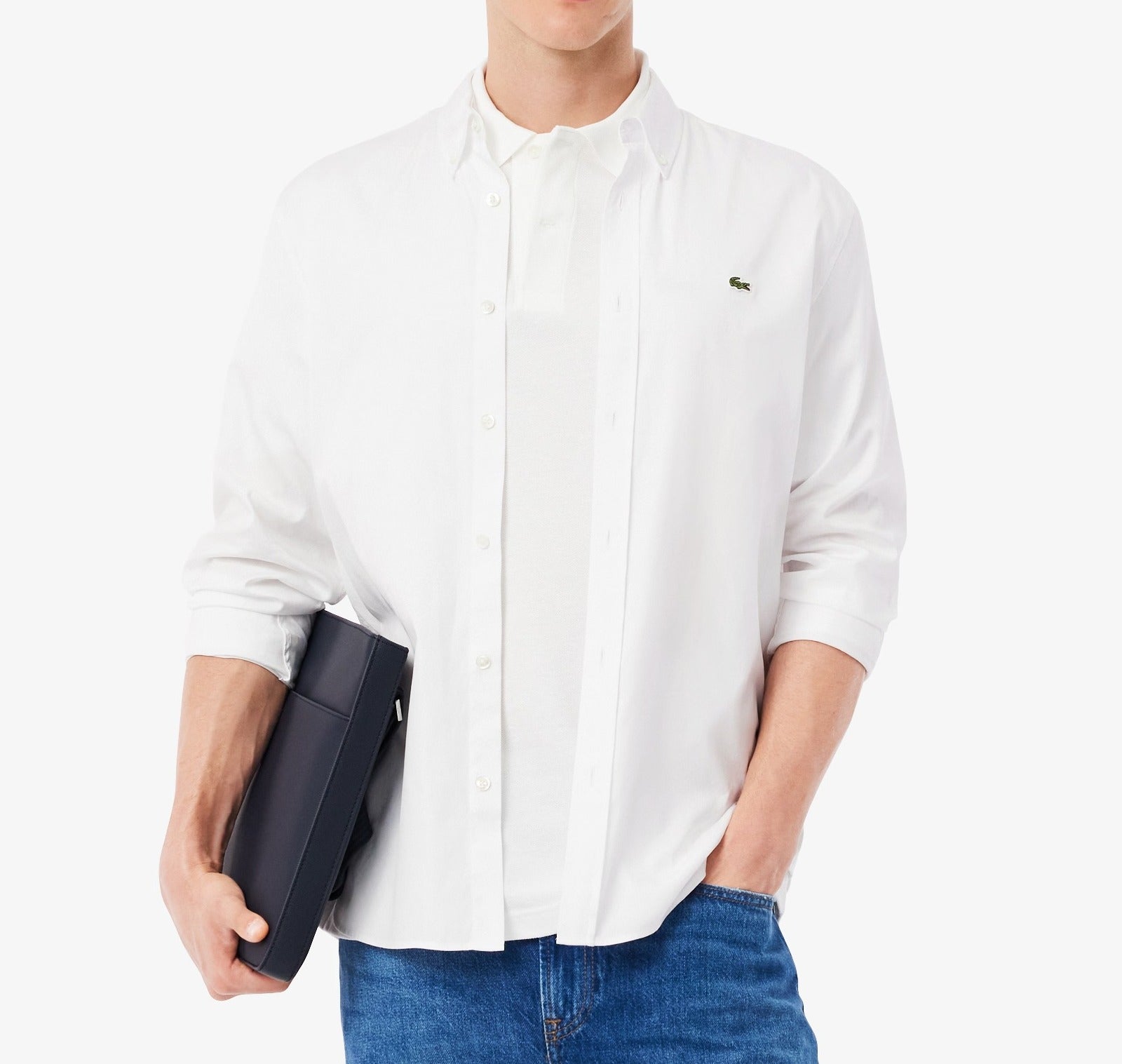 LACOSTE CAMICIA Uomo Cotone-Bianco