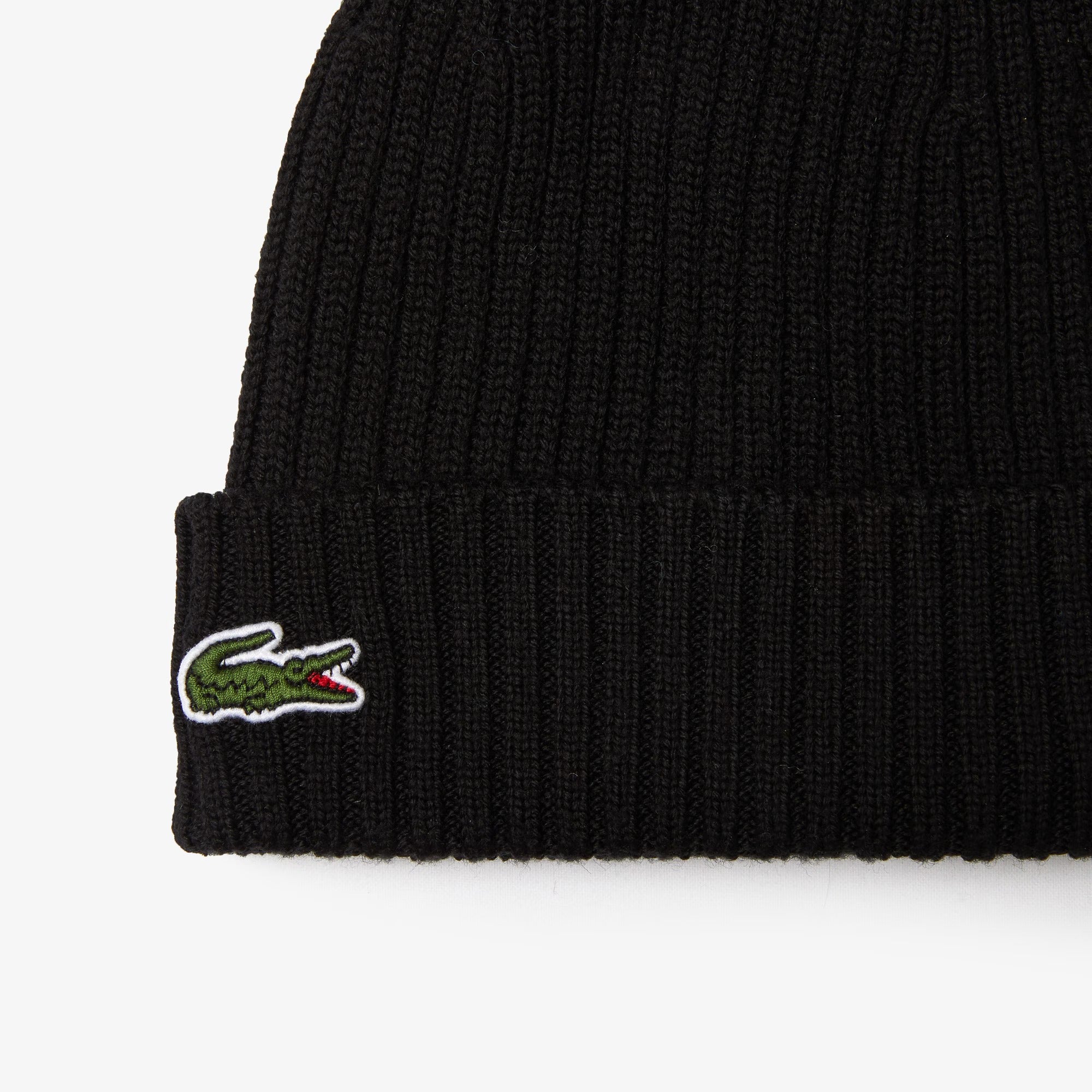 LACOSTE Berretto Unisex Lana Spazzolata Costine-Nero