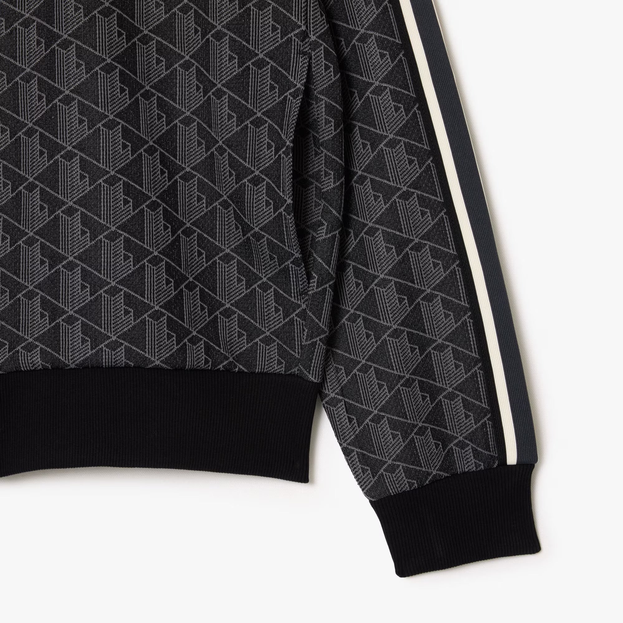 LACOSTE Felpa Uomo Jacquard Logo Zip-Nero Grigio