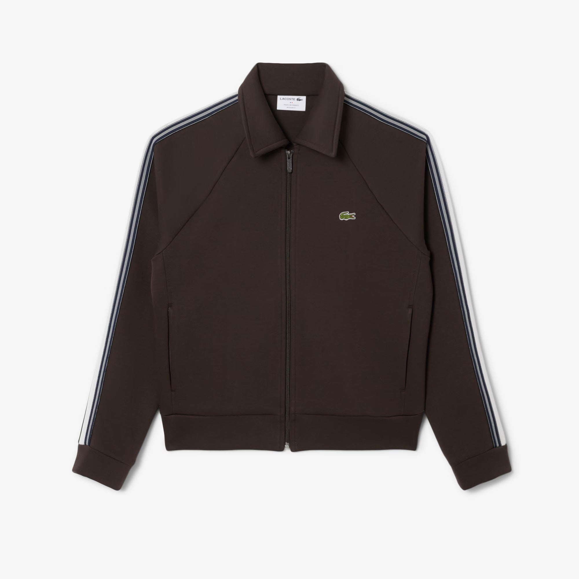 LACOSTE Felpa Uomo Misto Cotone Zip Bande-Marrone