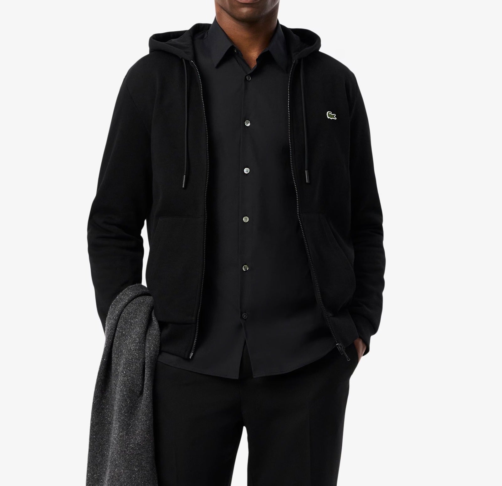 LACOSTE Felpa Uomo Cappuccio Zip-Nero