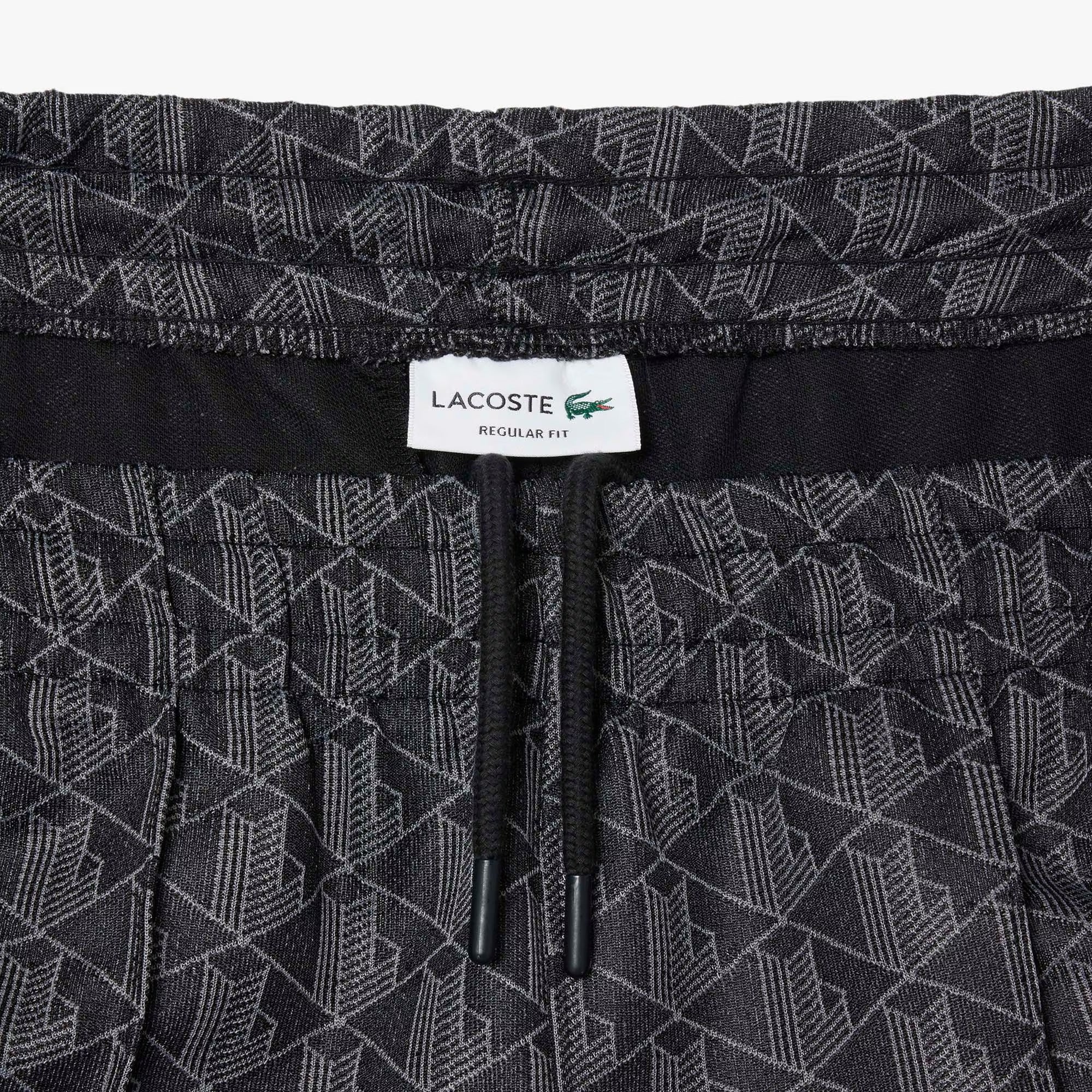 LACOSTE Pantalone Tuta Uomo Jacquard Logo-Nero Grigio