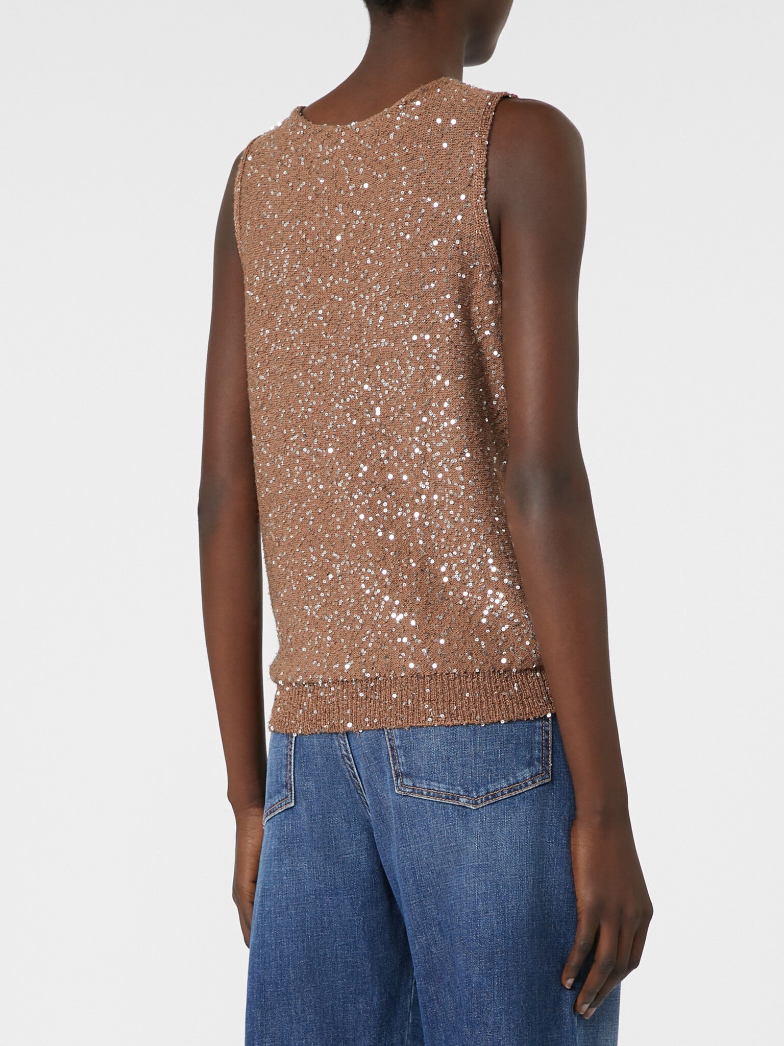 MAX MARA Maglia Acaici Paillettes-Marron Glacé