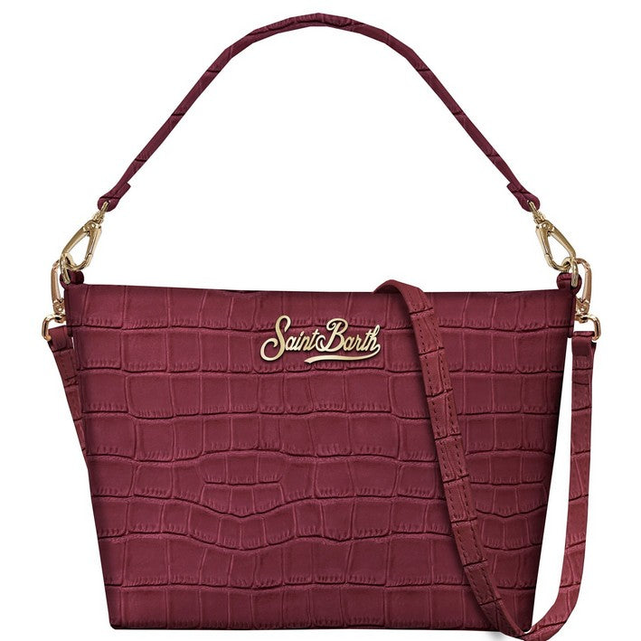 MC2 SAINT BARTH Pochette Aline Bag Croco Leather-Bordeaux