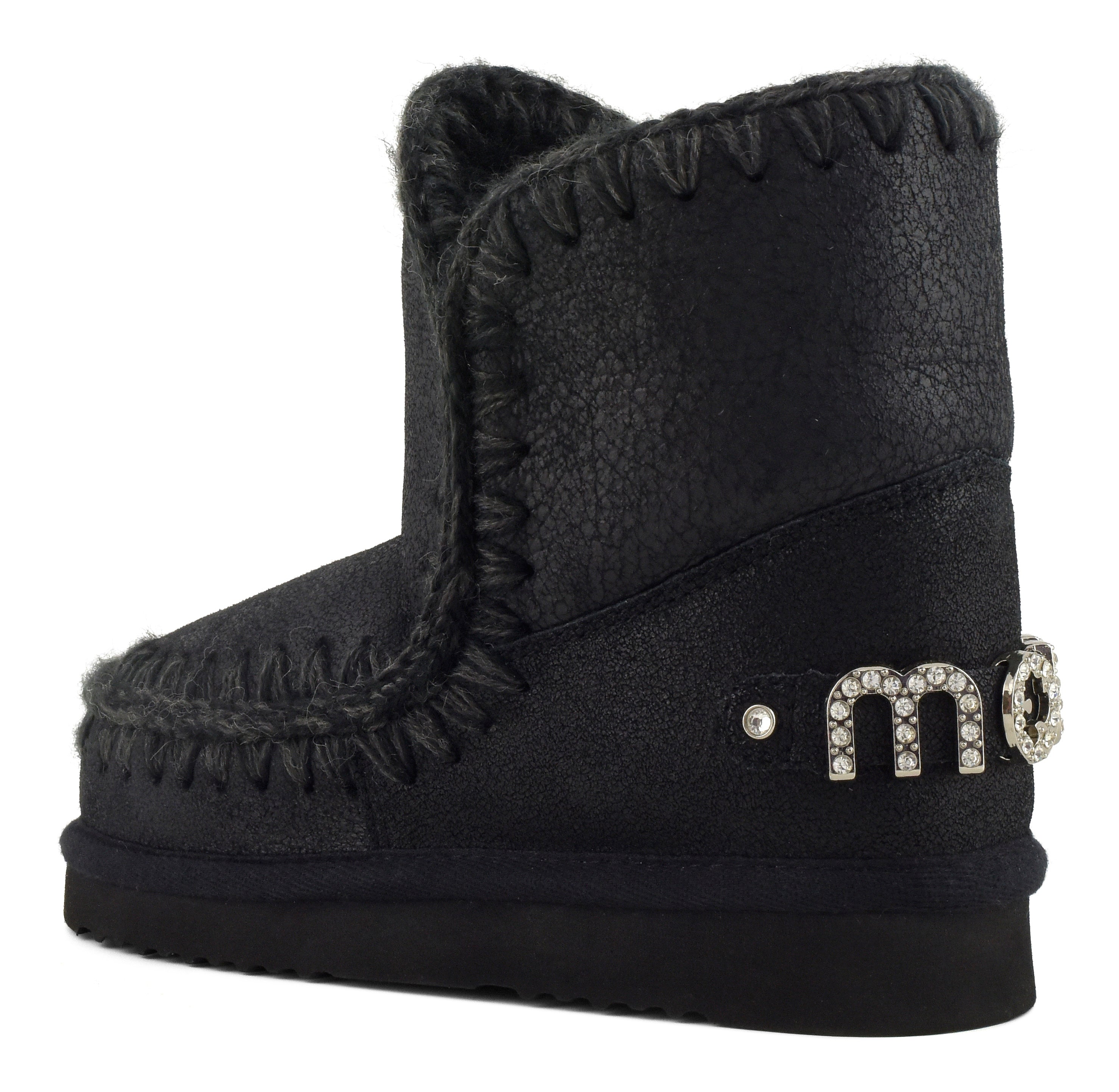 MOU Stivaletto Donna Eskimo 18 Rhinestones Logo-Cracked Black