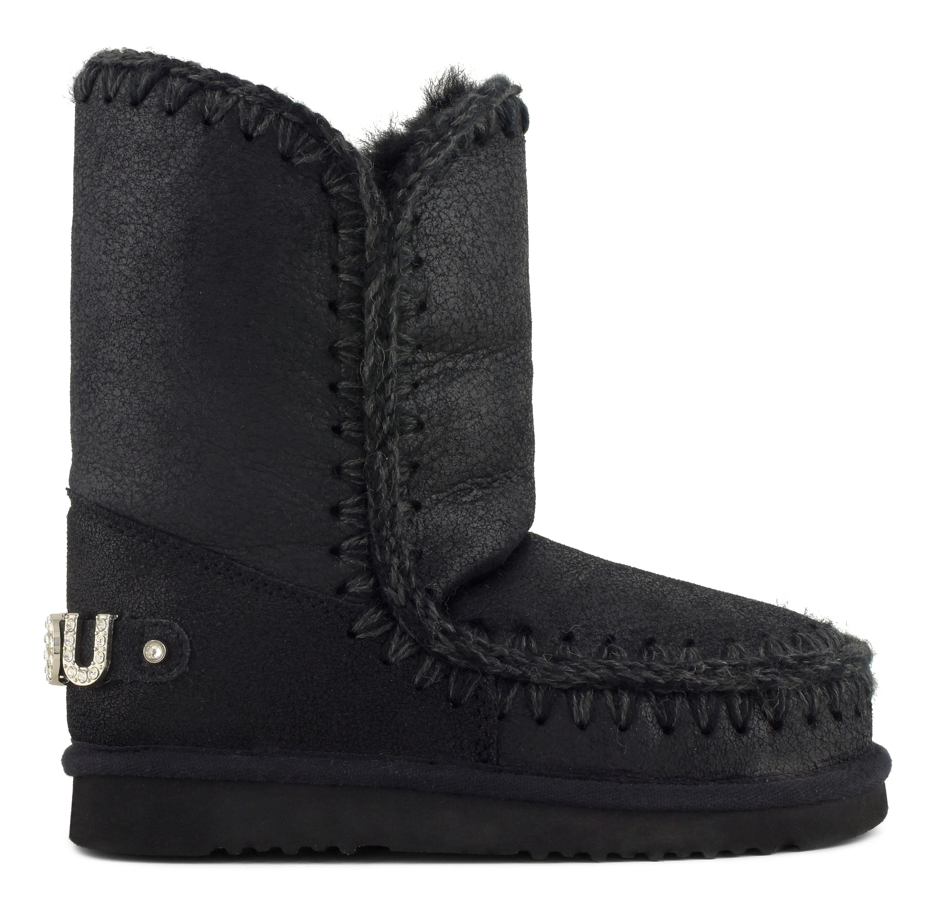 MOU Stivaletto Donna Eskimo 24 Rhinestones Logo-Cracked Black