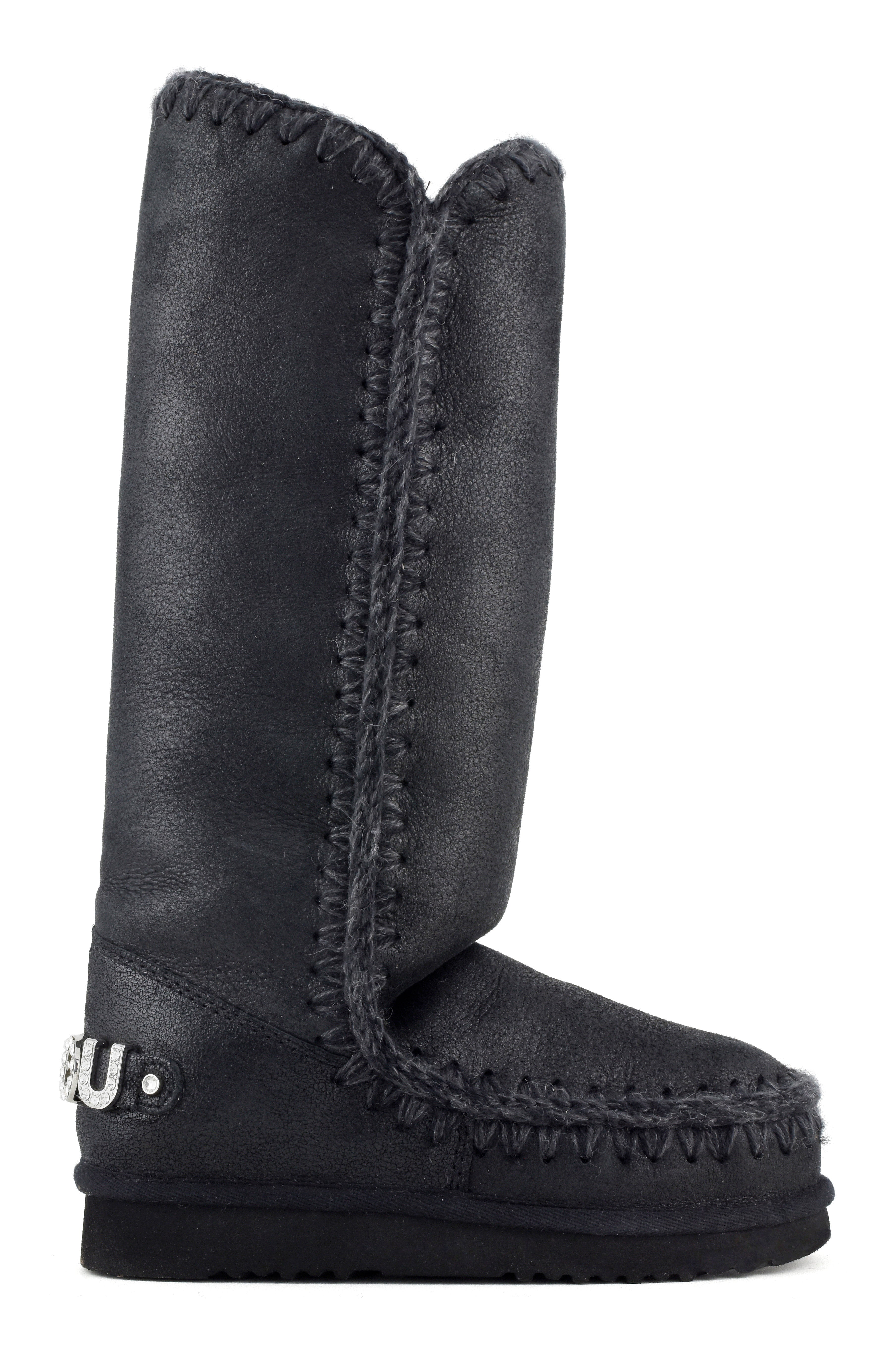 MOU Stivale Donna Eskimo 40 Rhinestones Logo-Cracked Black