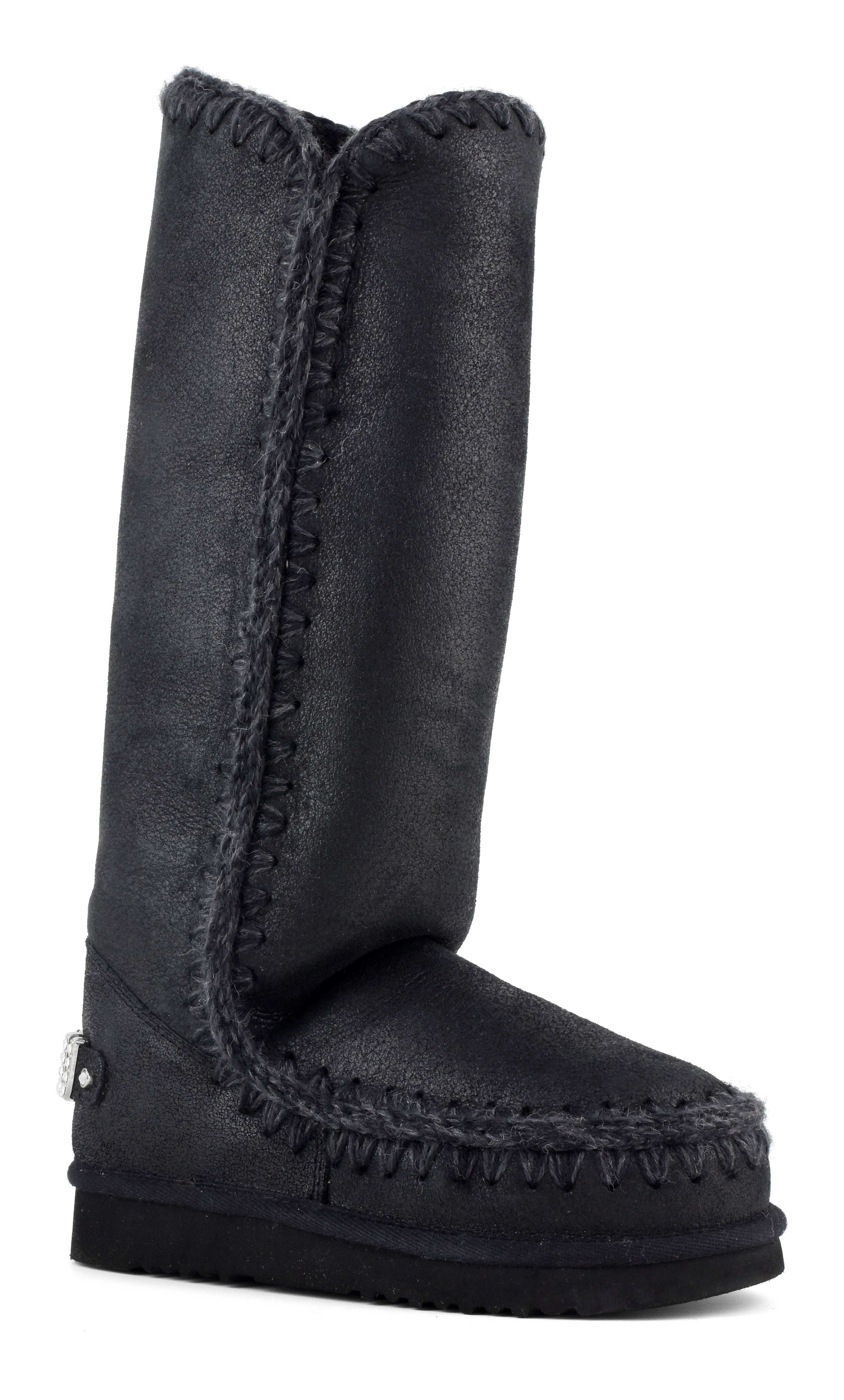 MOU Stivale Donna Eskimo 40 Rhinestones Logo-Cracked Black